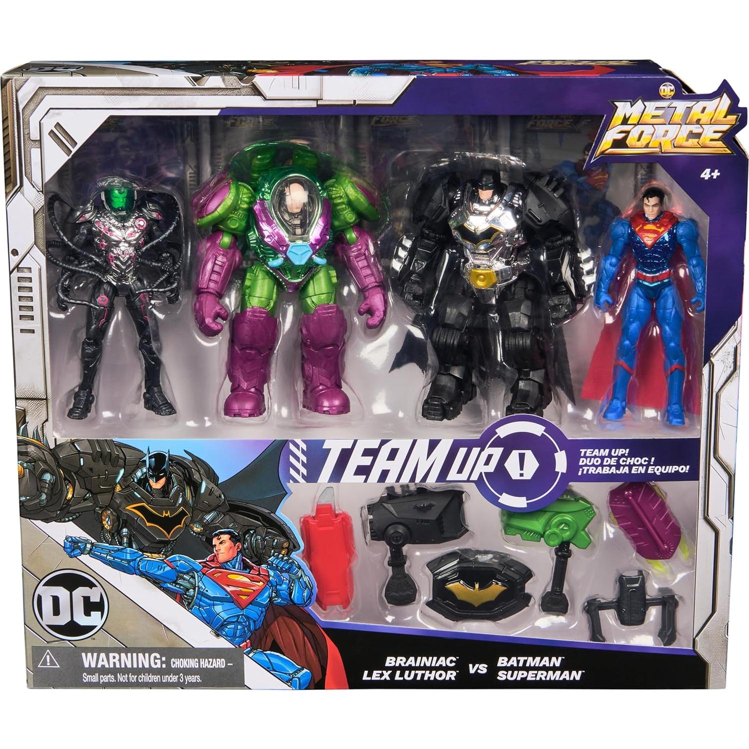 Set de Figuras de Acción DC Comics Metal Force 4" - Brainiac, Lex Luthor, Batman y Superman