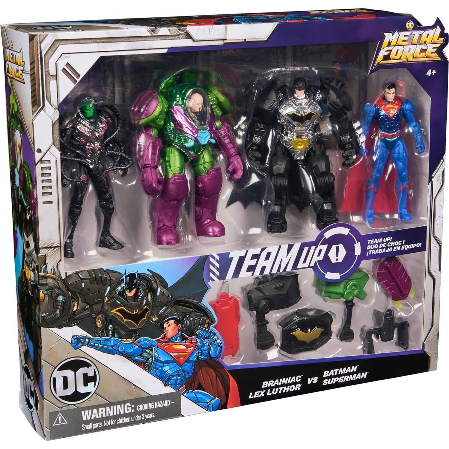 Set de Figuras de Acción DC Comics Metal Force 4" - Brainiac, Lex Luthor, Batman y Superman