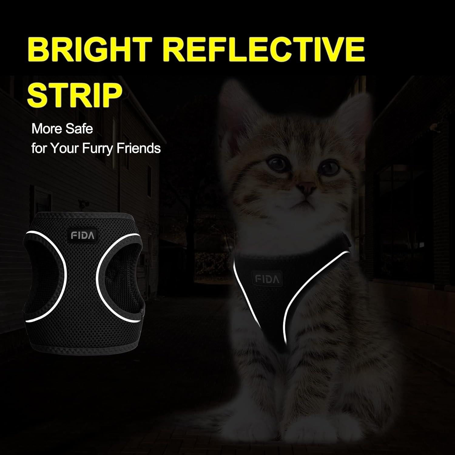 Conjunto Arnés y Correa Fida para Gatito y Cachorro Negro