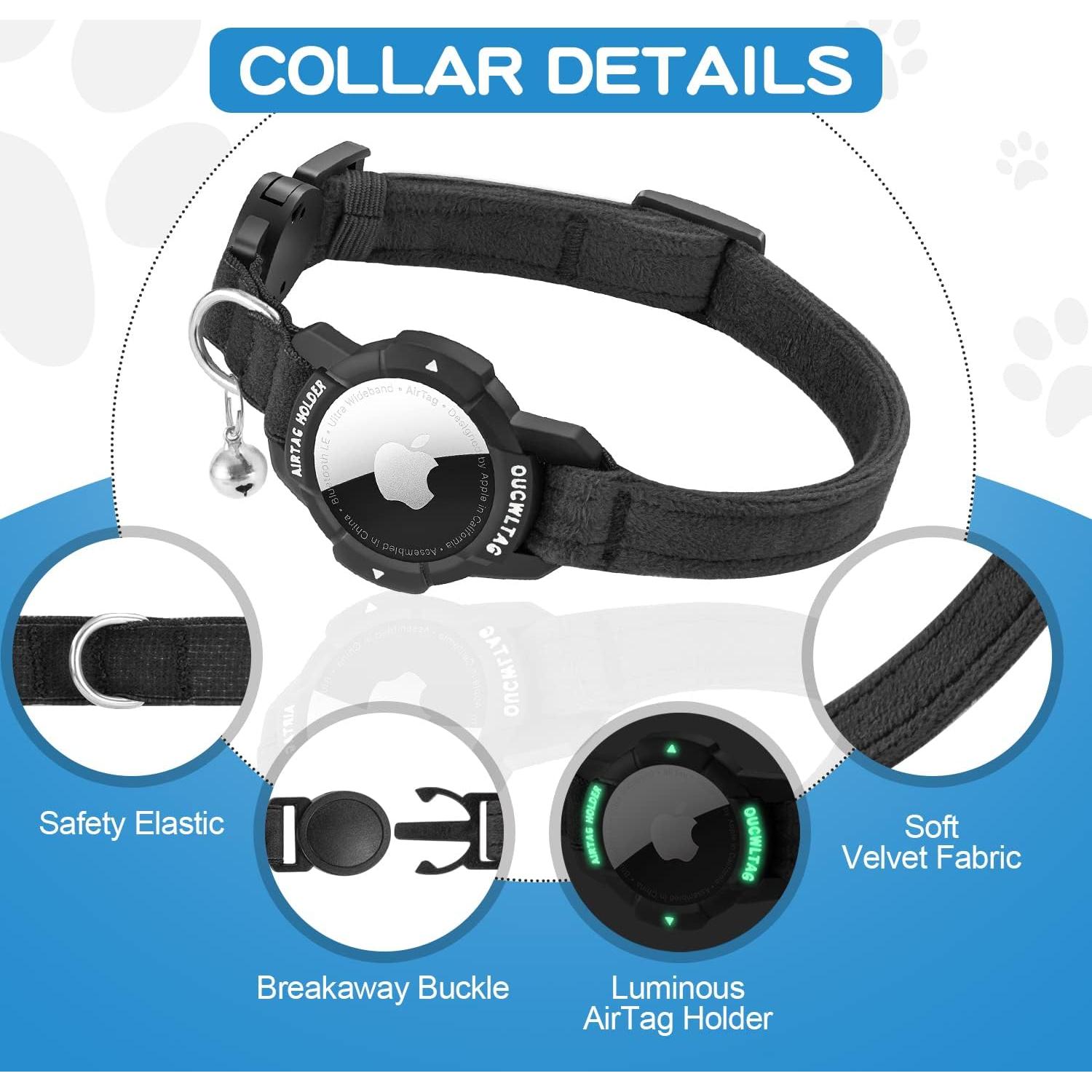 Collar GPS para Gato OUCWLTAG con Soporte AirTag Negro 17.78-25.4 cm