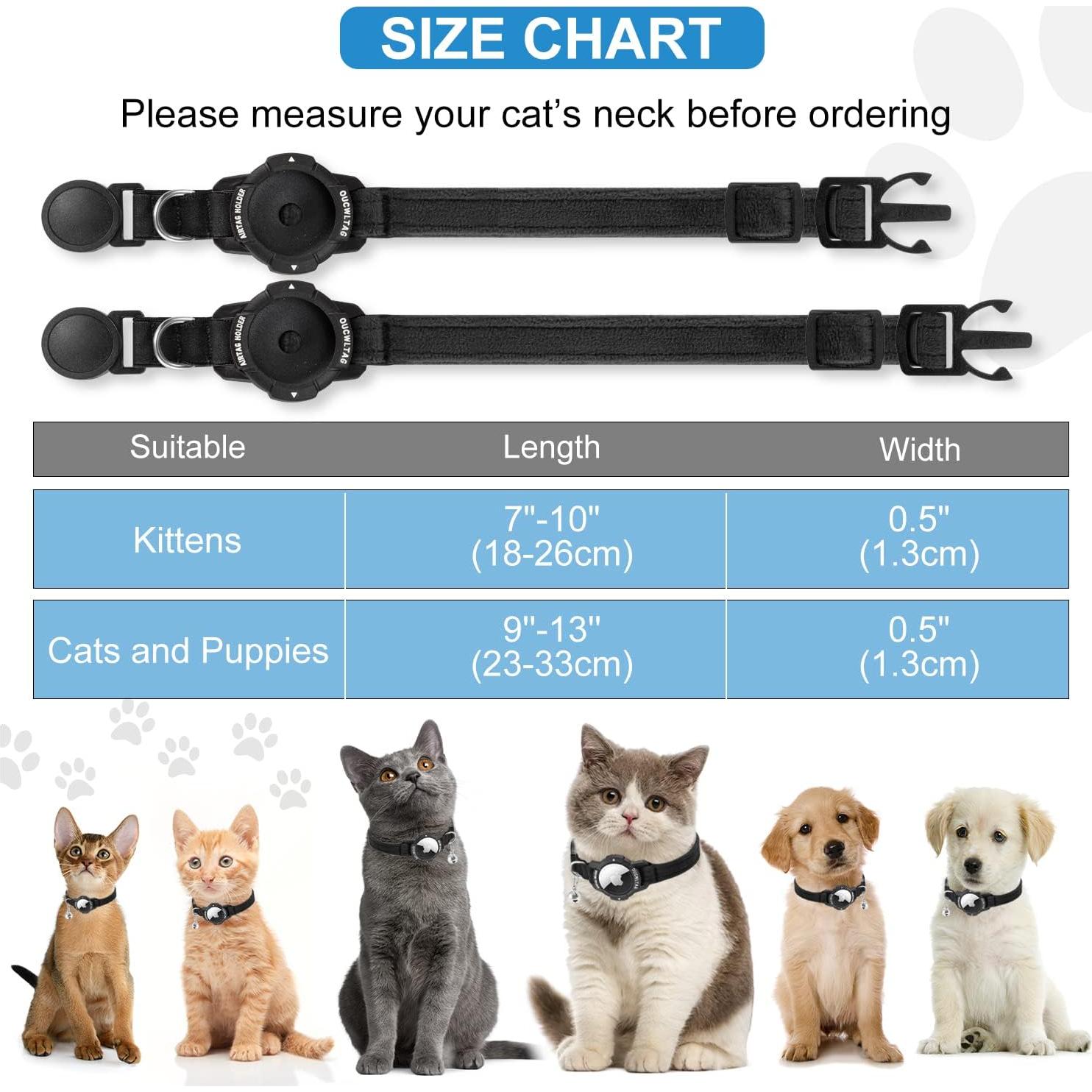 Collar GPS para Gato OUCWLTAG con Soporte AirTag Negro 17.78-25.4 cm