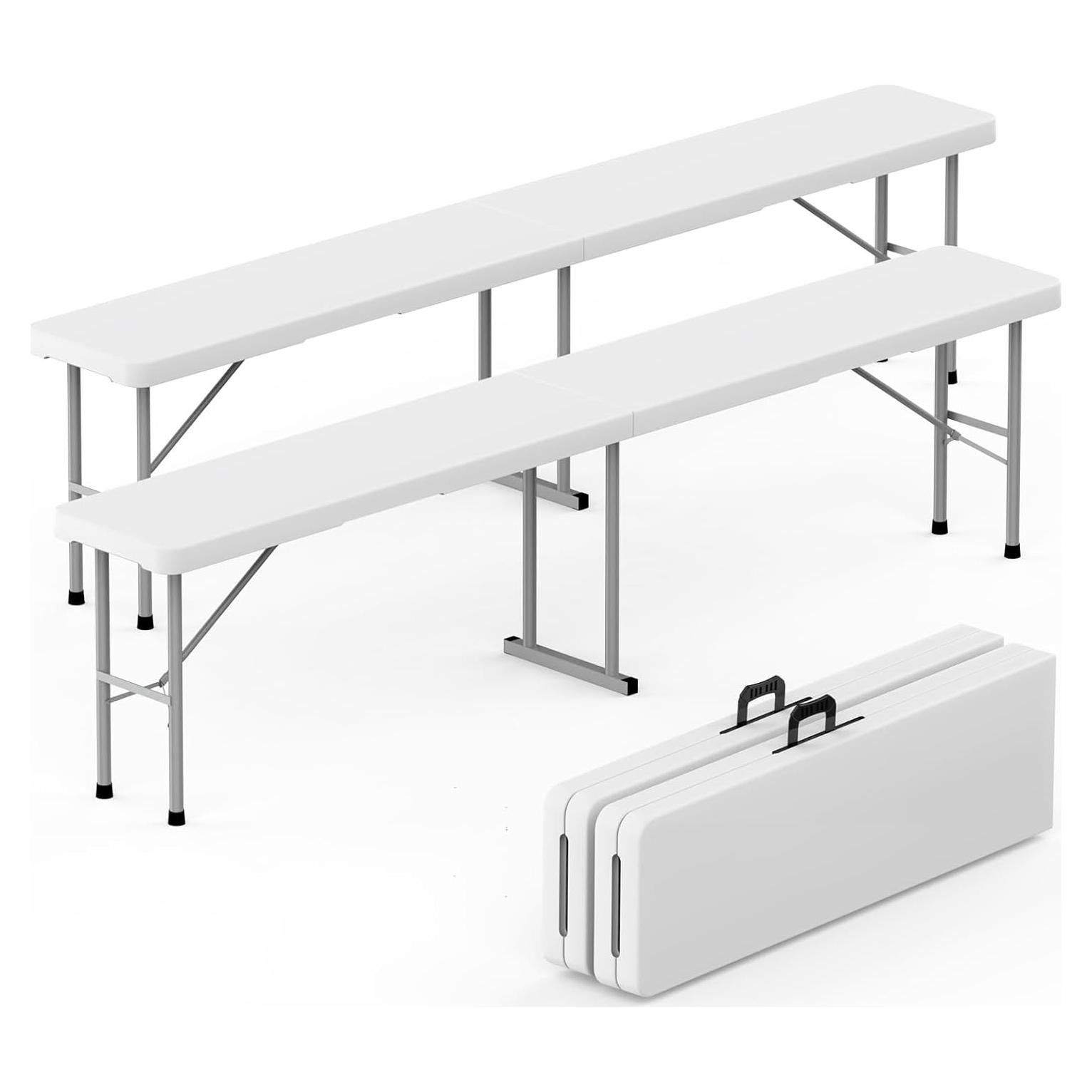 Banco Plegable HLPB 1.83 m HDPE Blanco Portátil 2 Pcs