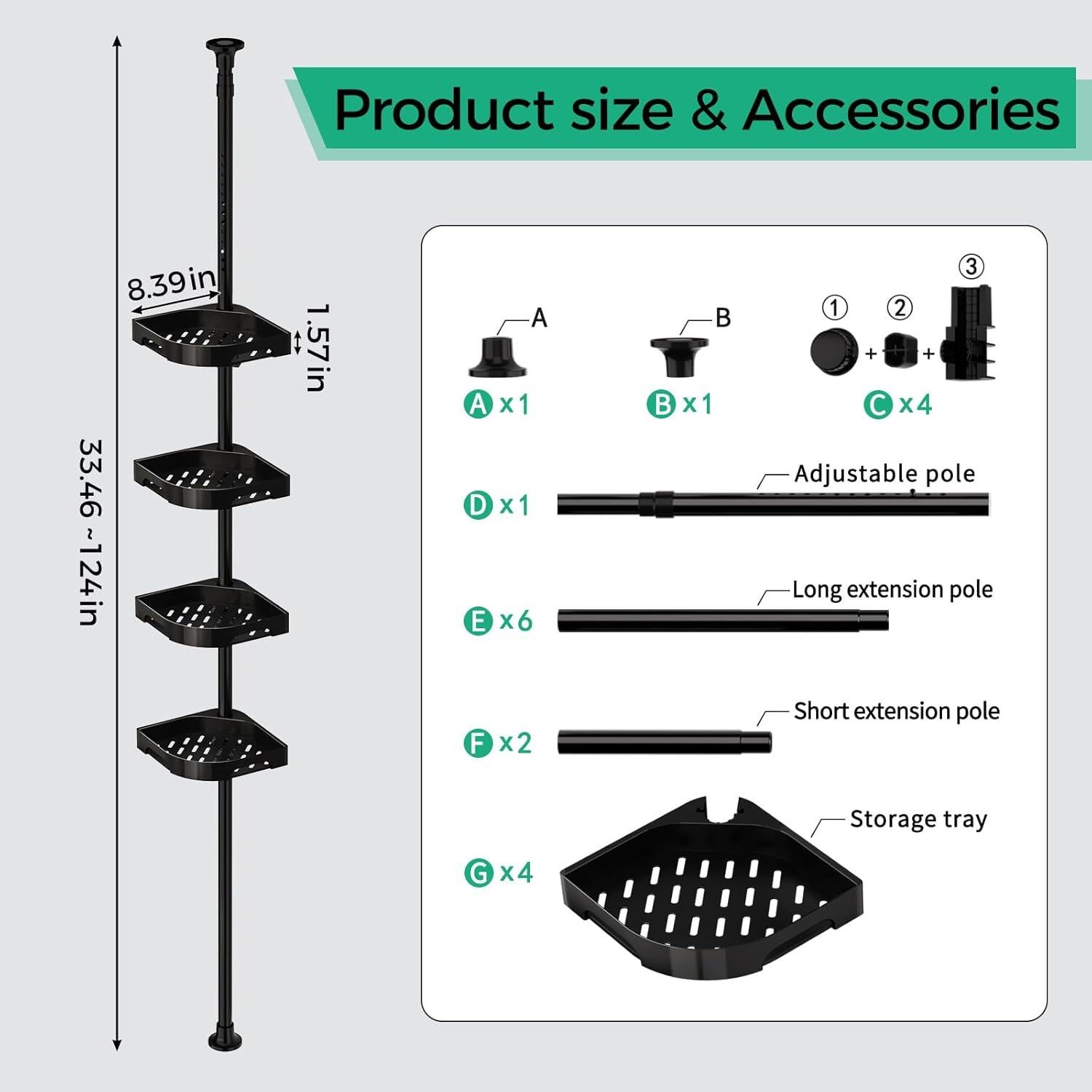 Organizador de Ducha de Esquina Shuang Qing 4 Niveles Ajustable