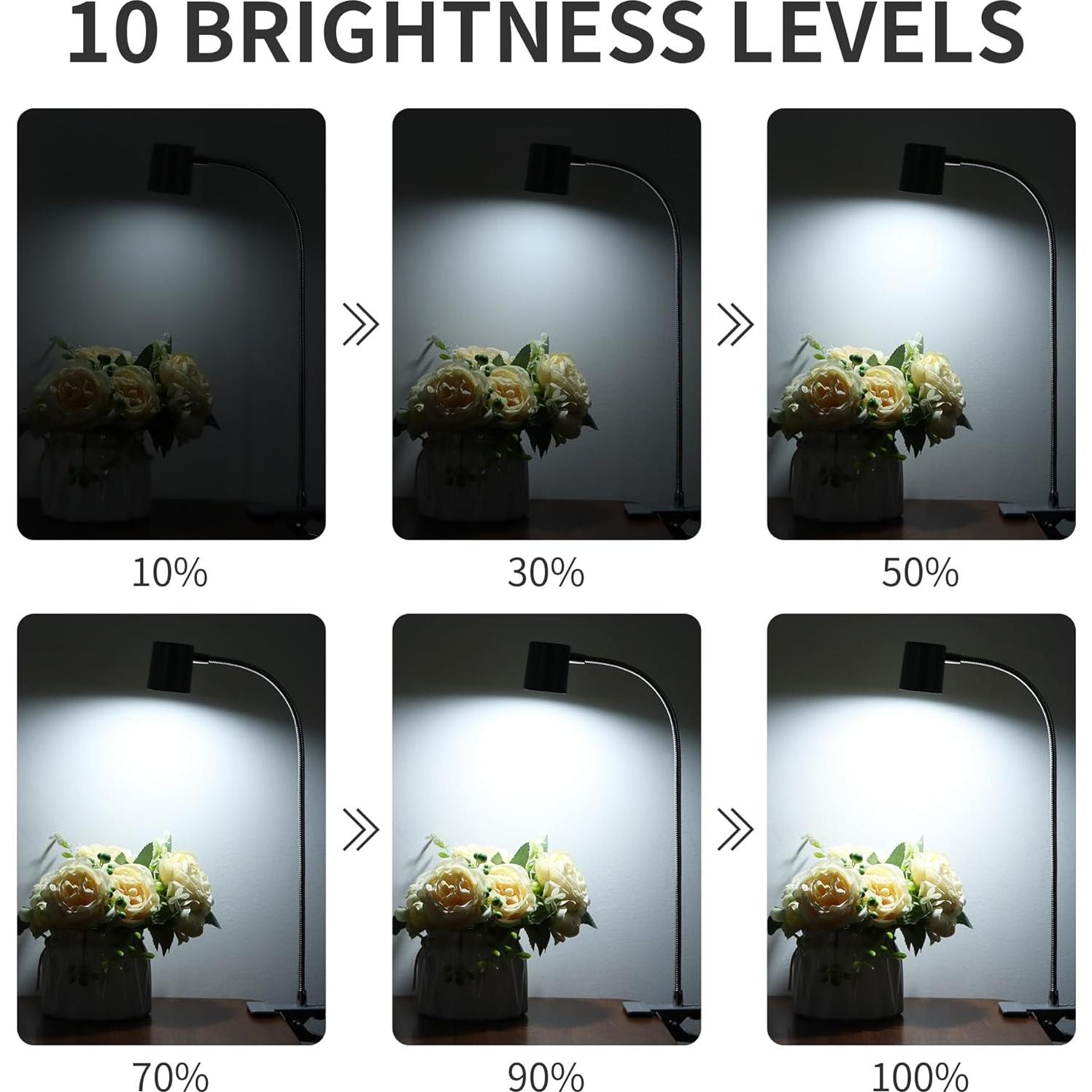 Dott Arts Desk Lamp,USB Clip On Light with 3 Color Modes,LED 10 Levels Brightness Reading Lamp, 360°Gooseneck Book Light,Eye-Care Reading Light for Home Office,Headboards Grey