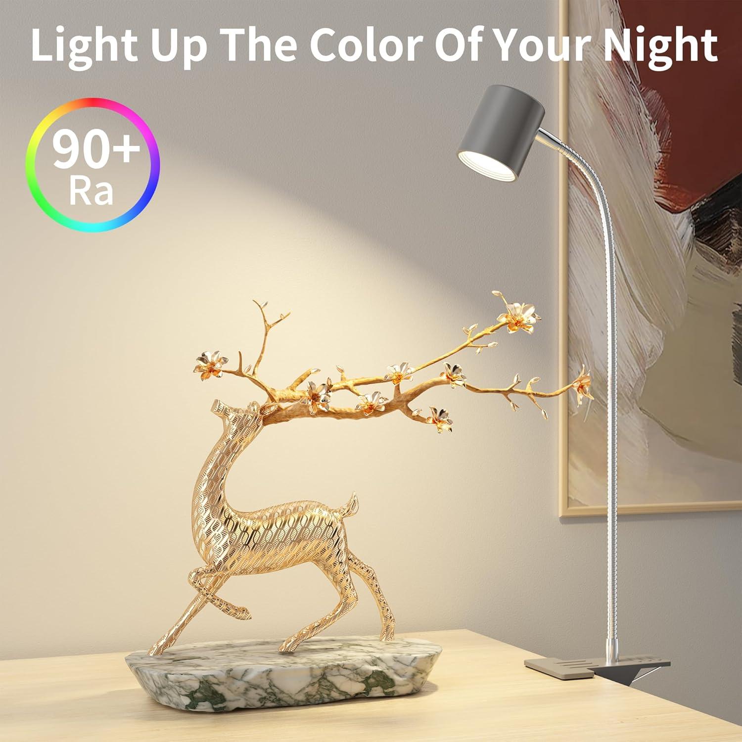 Dott Arts Desk Lamp,USB Clip On Light with 3 Color Modes,LED 10 Levels Brightness Reading Lamp, 360°Gooseneck Book Light,Eye-Care Reading Light for Home Office,Headboards Grey