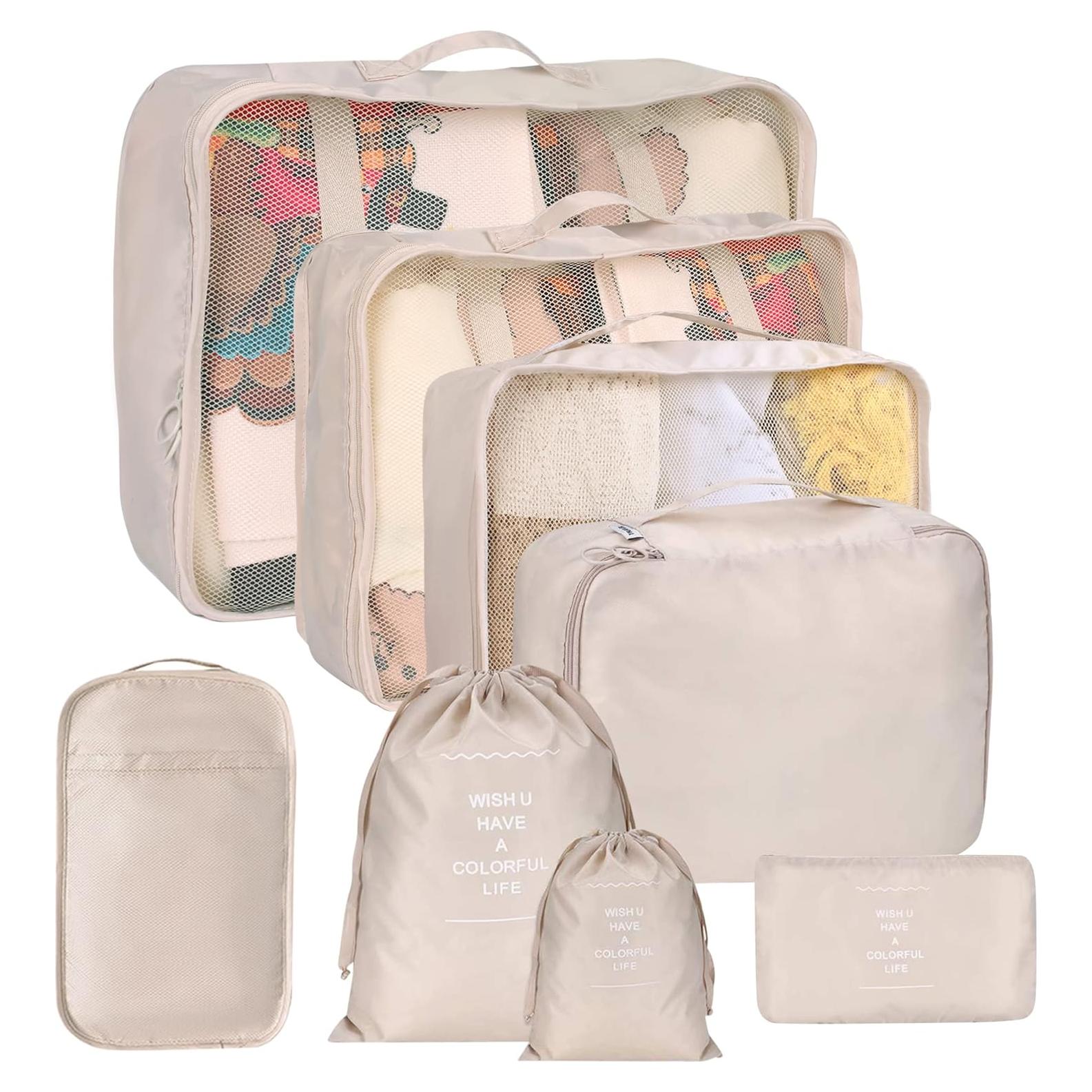 Set de 8 Cubos de Empaque kingdalux para Viaje - Beige