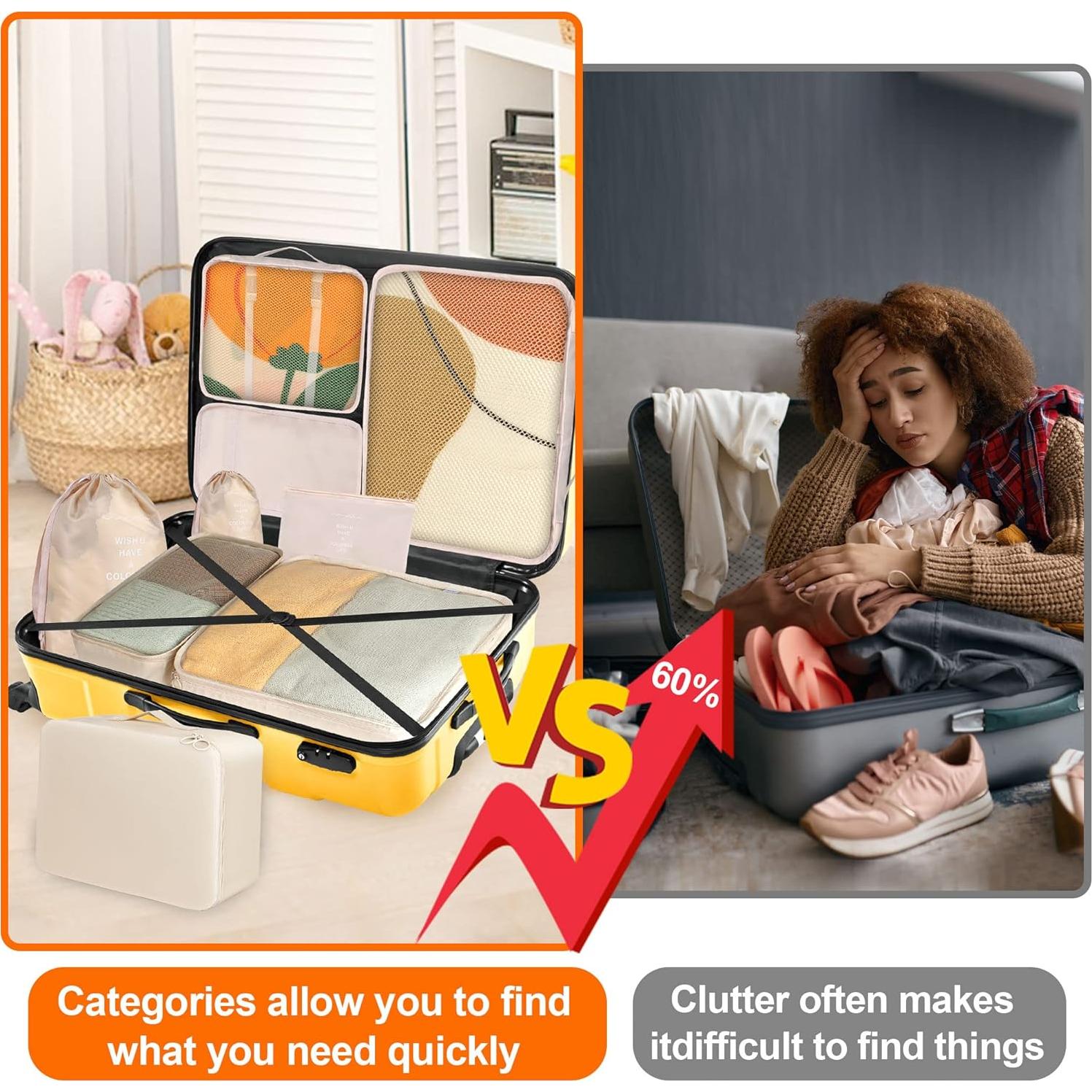 Set de 8 Cubos de Empaque kingdalux para Viaje - Beige