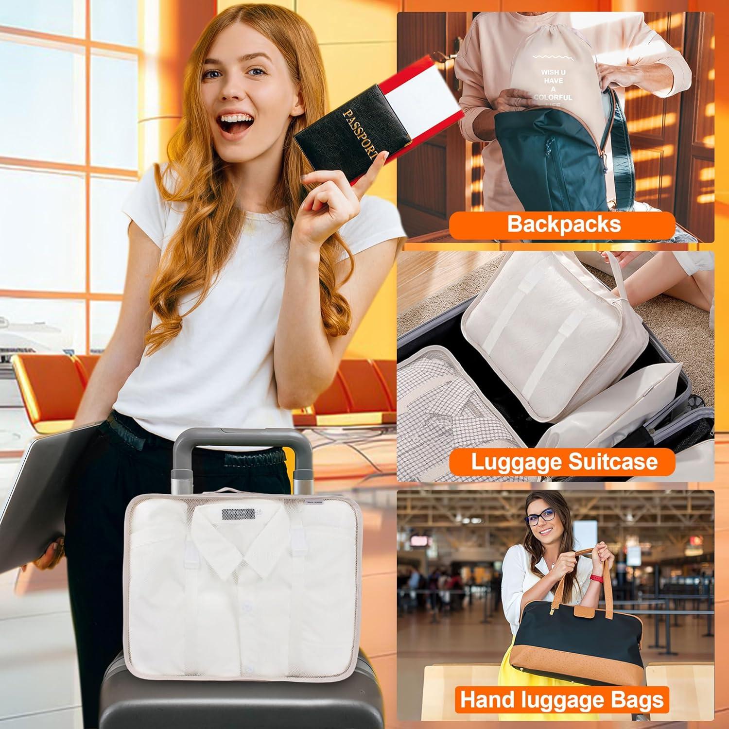 Set de 8 Cubos de Empaque kingdalux para Viaje - Beige