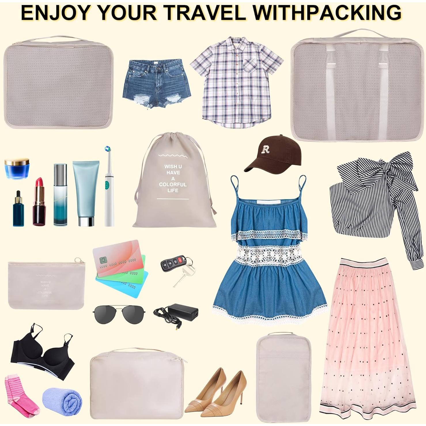 Set de 8 Cubos de Empaque kingdalux para Viaje - Beige