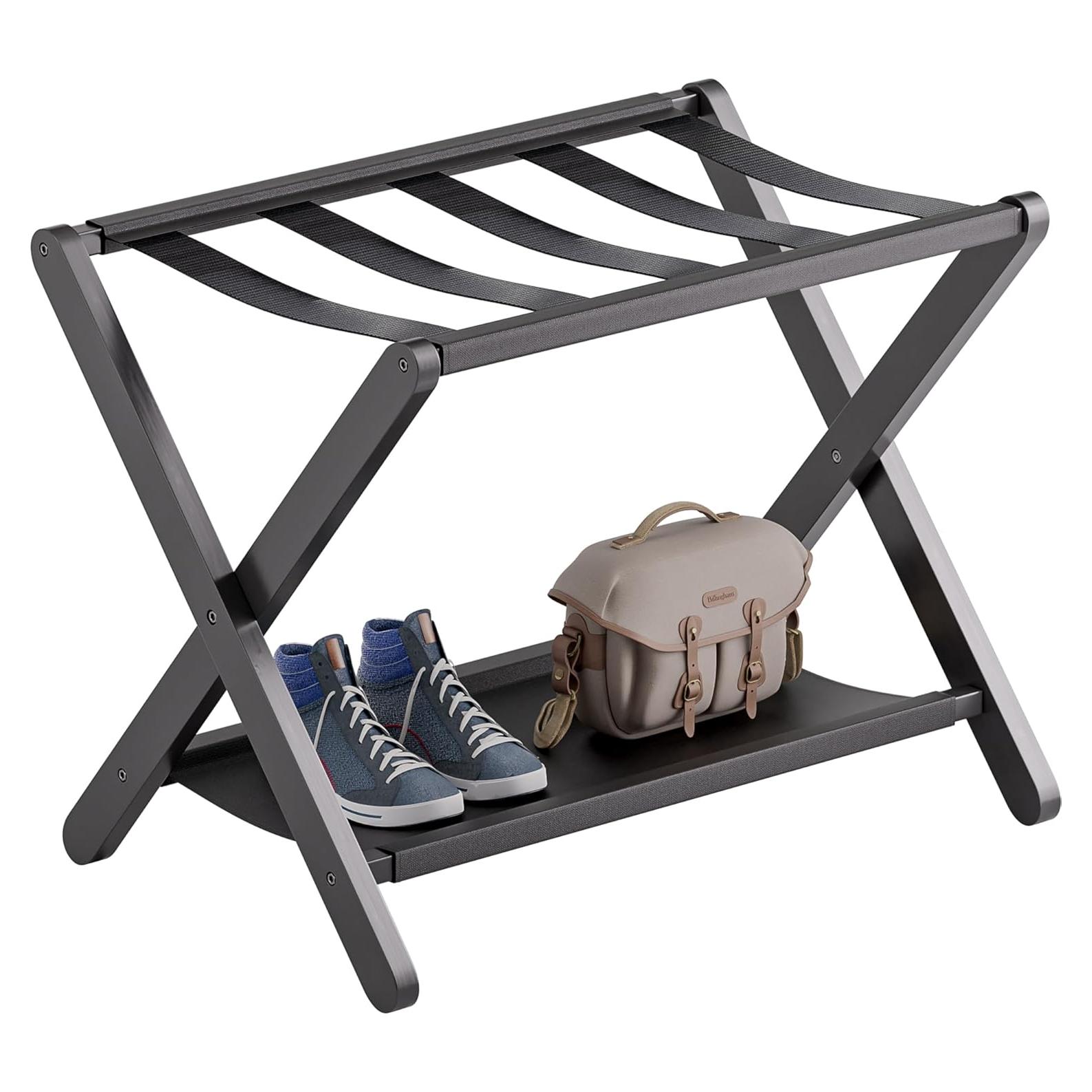 Soporte de Equipaje Plegable VOVALA de Bambú Negro 61 kg