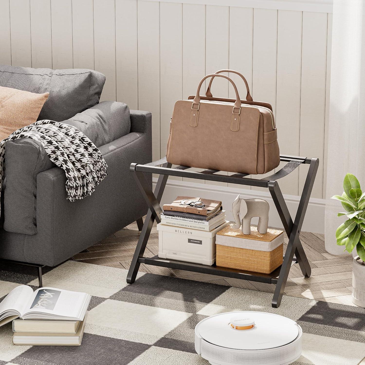 Soporte de Equipaje Plegable VOVALA de Bambú Negro 61 kg