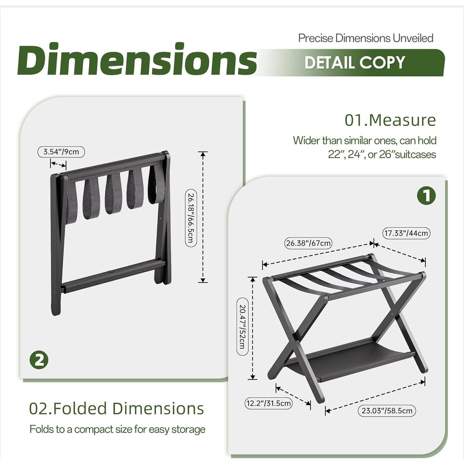 Soporte de Equipaje Plegable VOVALA de Bambú Negro 61 kg