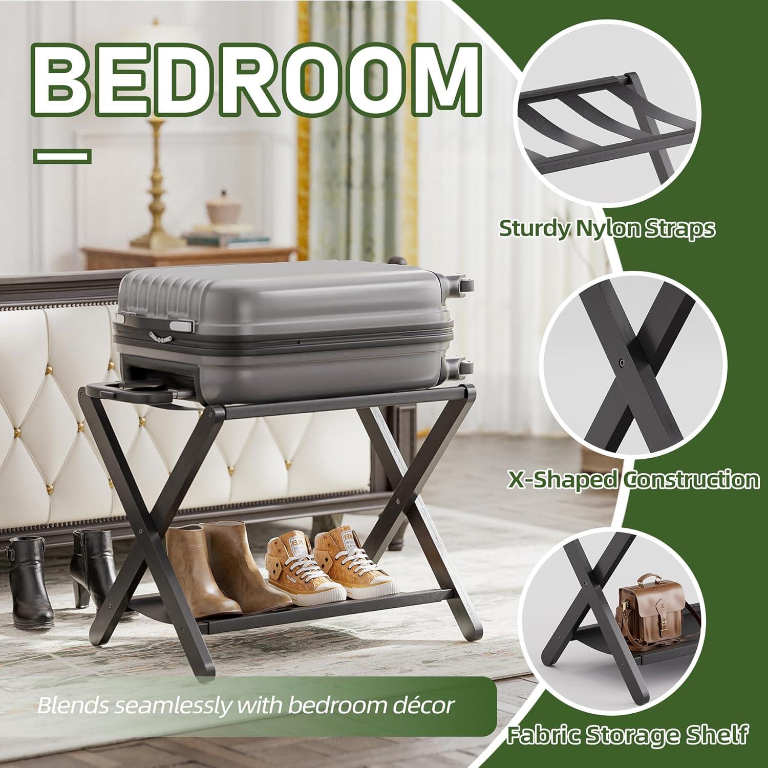 Soporte de Equipaje Plegable VOVALA de Bambú Negro 61 kg