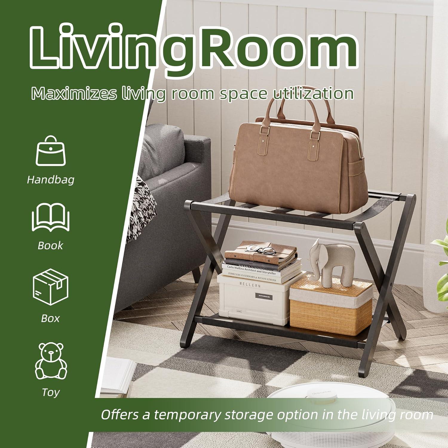 Soporte de Equipaje Plegable VOVALA de Bambú Negro 61 kg