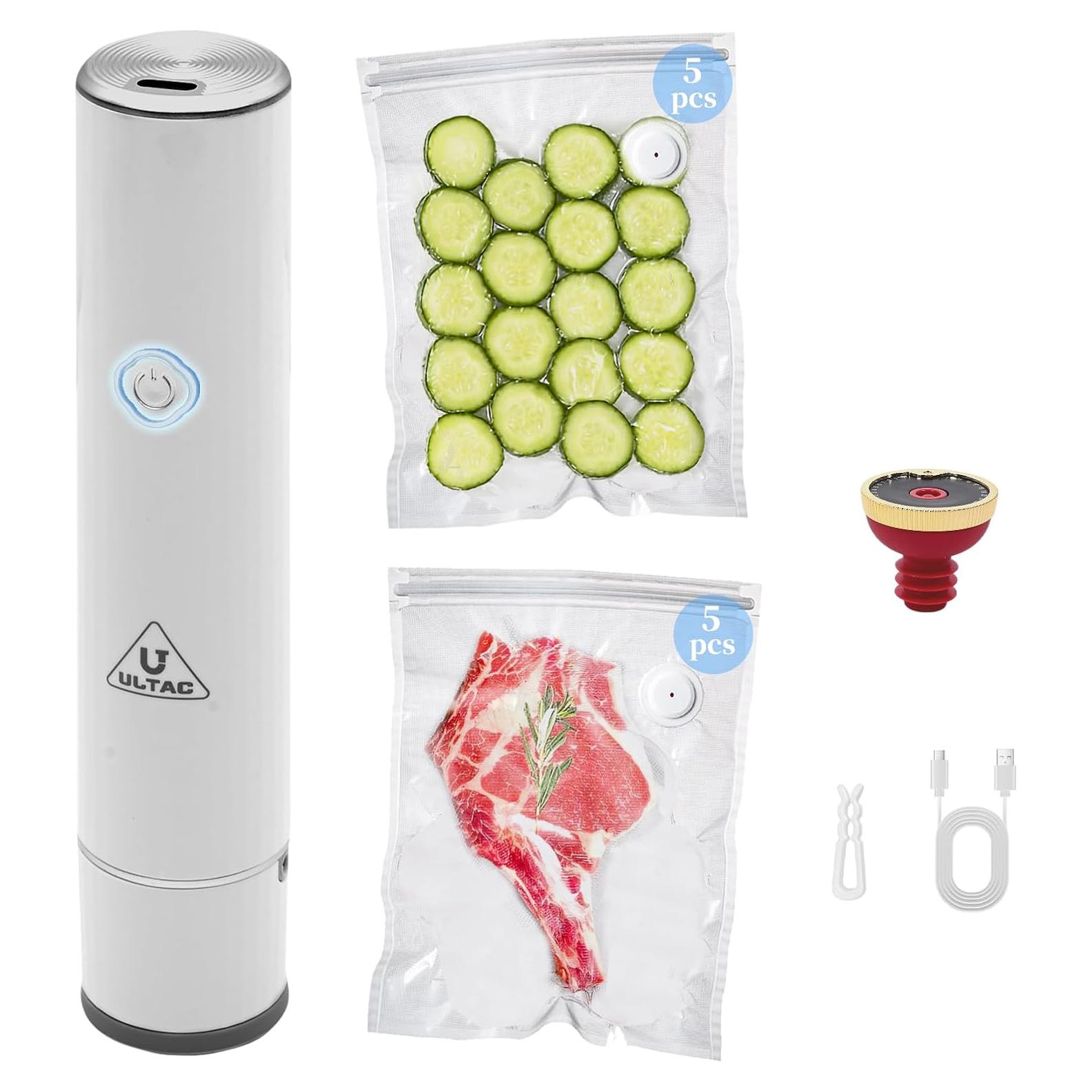 Sellador al vacío ULTAC portátil con 10 bolsas reutilizables