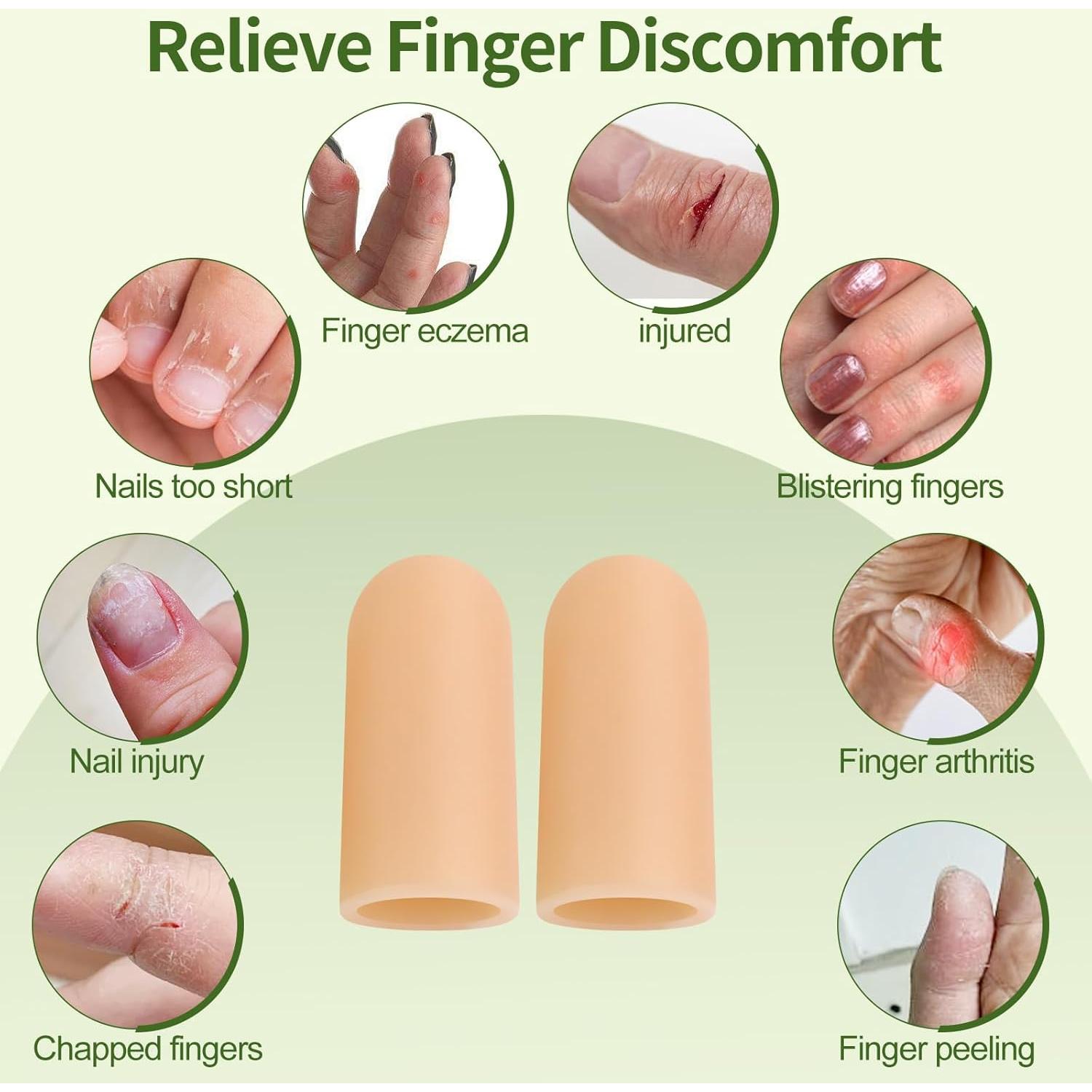 Gel Finger Cots, Silicone Finger Protectors, Finger Sleeves Tip Protectors, Fingertip Bandages for Trigger Finger, Finger Arthritis, Finger Cracking, Hand Eczema Pain Relief