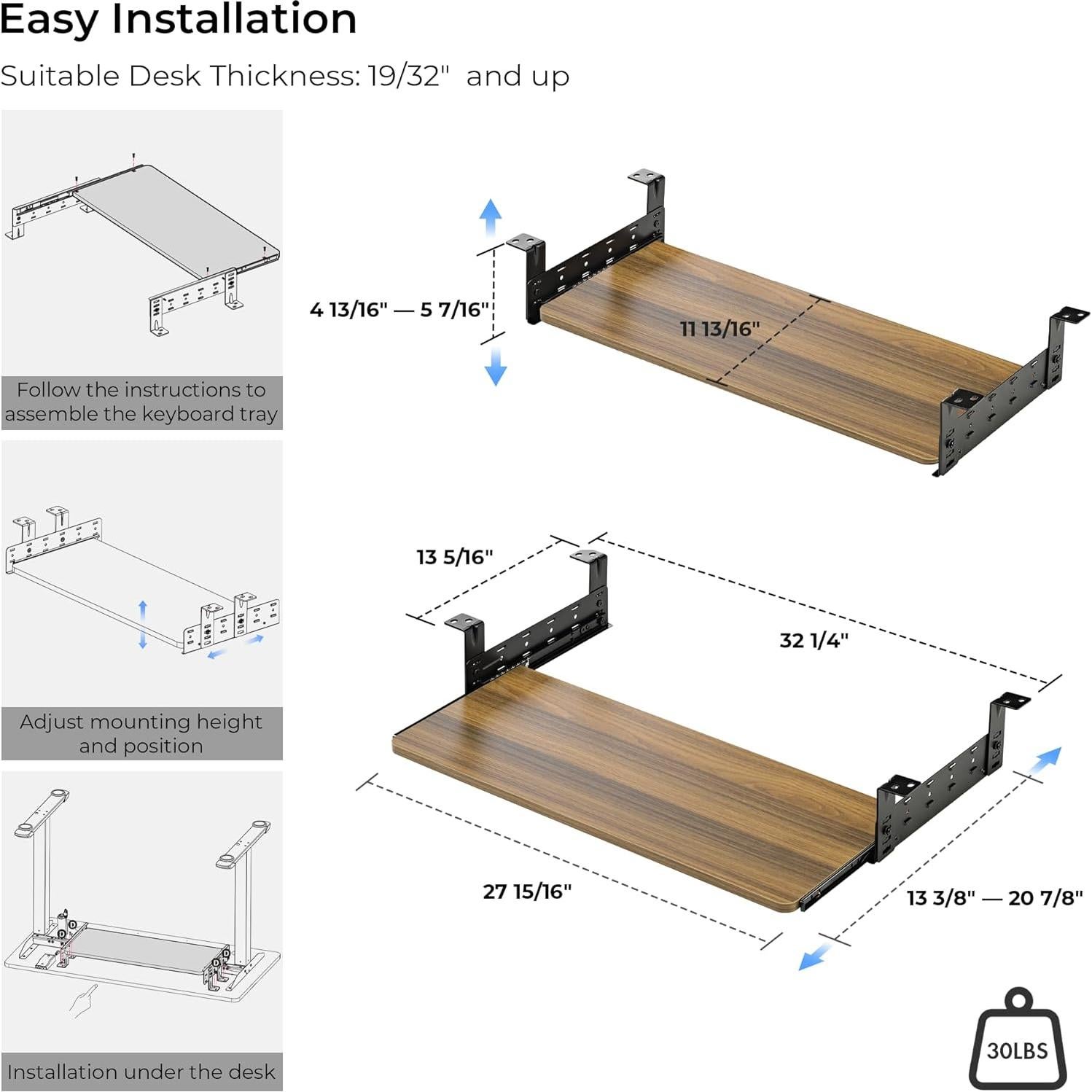 Bandeja de Teclado Ajustable EUREKA ERGONOMIC 71.12x27.94 cm
