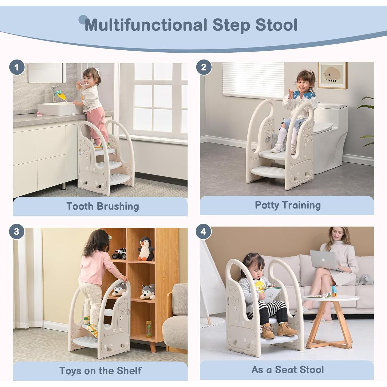 Escalera de 3 Pasos Onasti Kids Antideslizante Plegable Gris