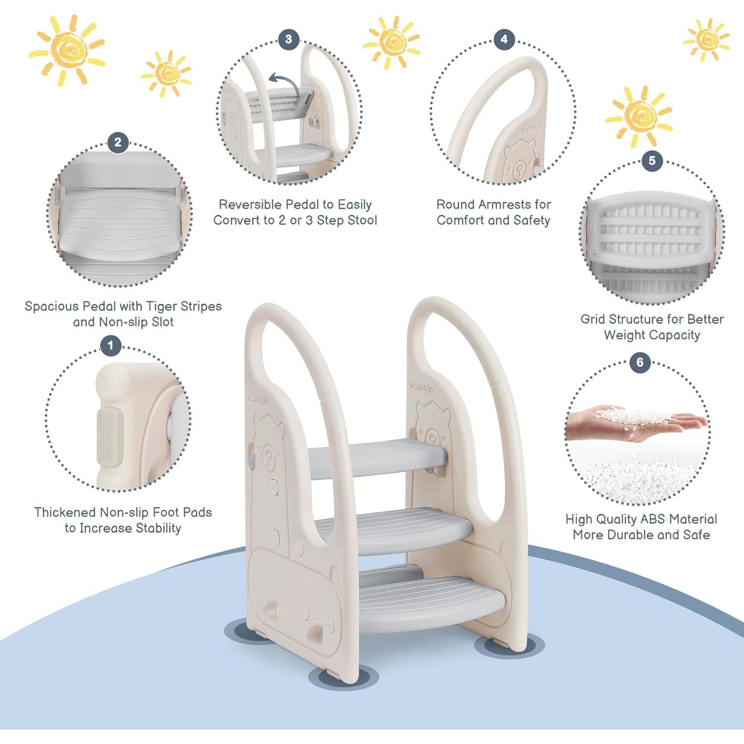 Escalera de 3 Pasos Onasti Kids Antideslizante Plegable Gris