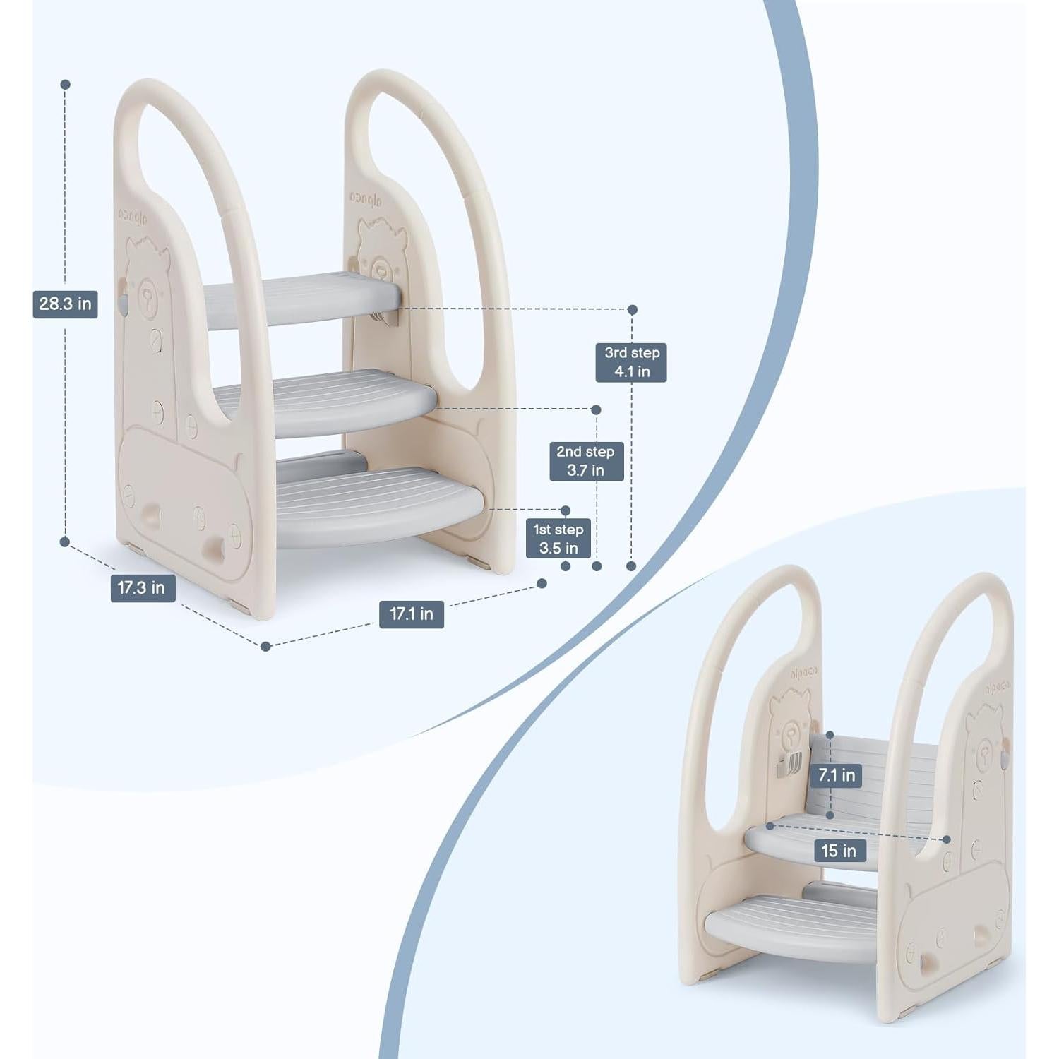 Escalera de 3 Pasos Onasti Kids Antideslizante Plegable Gris