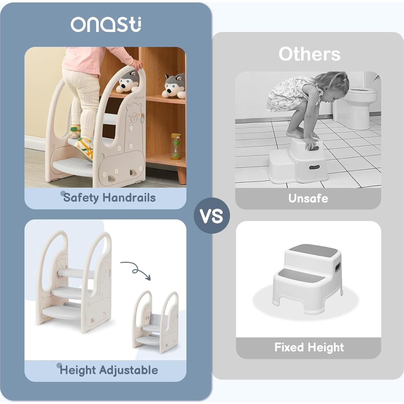 Escalera de 3 Pasos Onasti Kids Antideslizante Plegable Gris