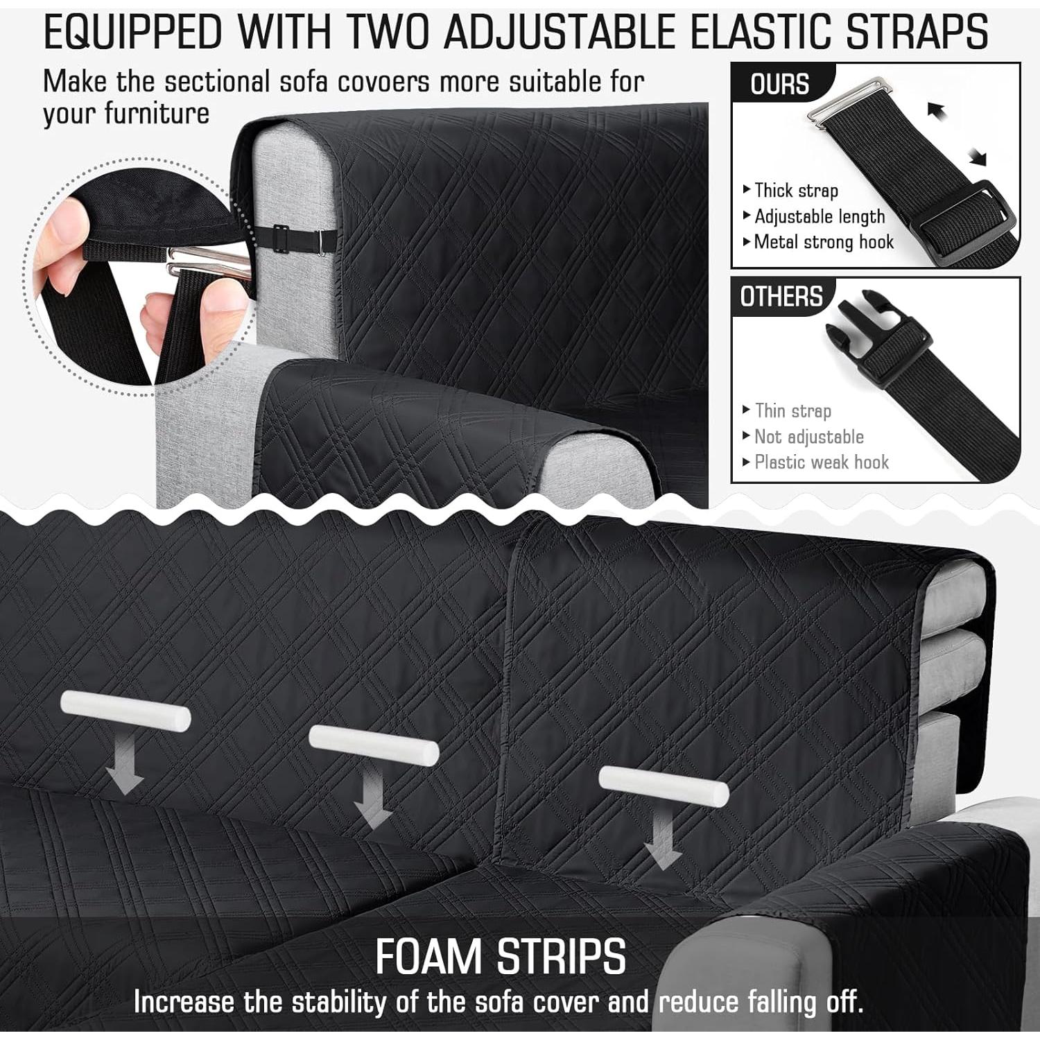 Funda de Sofá Seccional TAOCOCO Impermeable 3 Piezas Negro