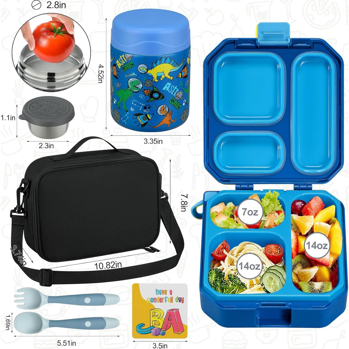 Caja de Almuerzo Bento Wiwens Azul Dinosaurio 5 Compartimentos