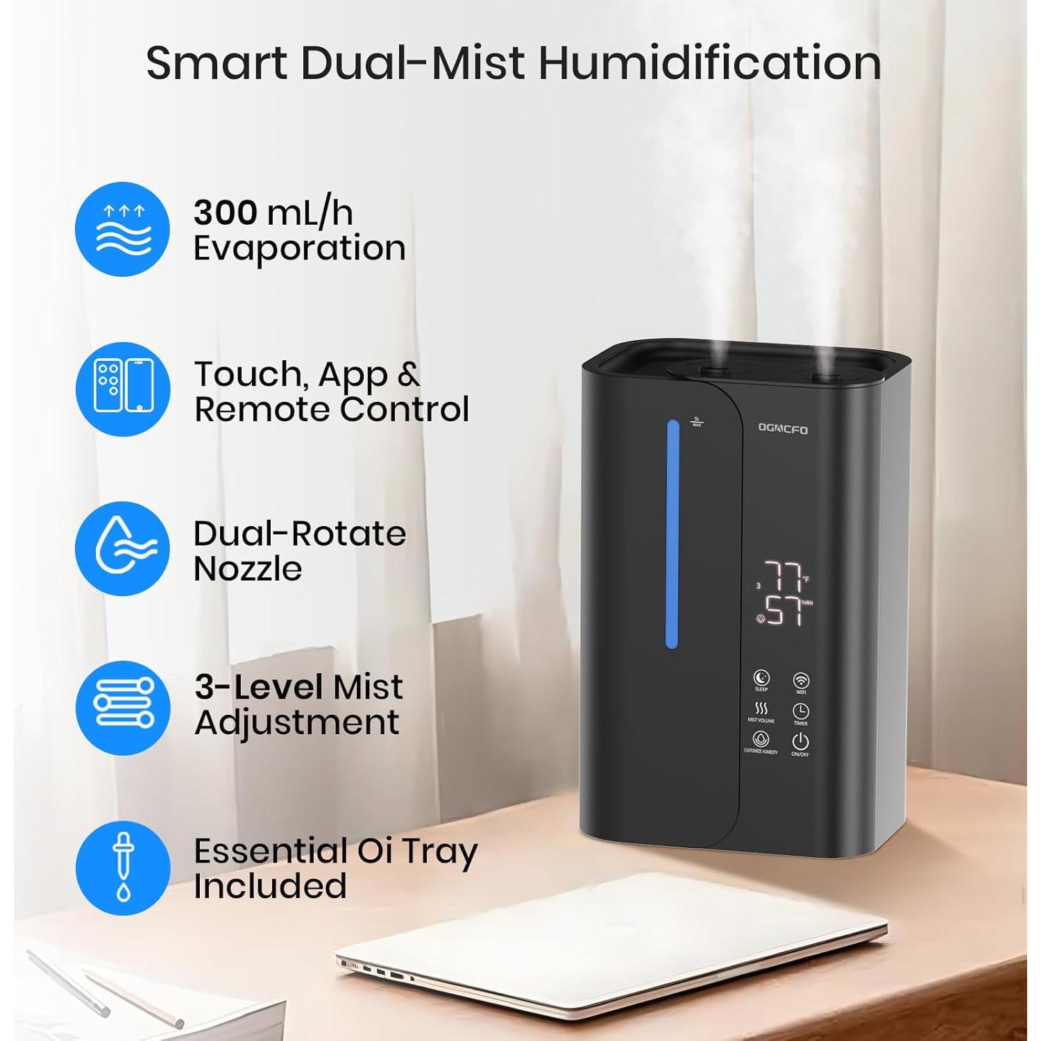 Humidificador ultrasónico OGACFO 5L control remoto 28dB