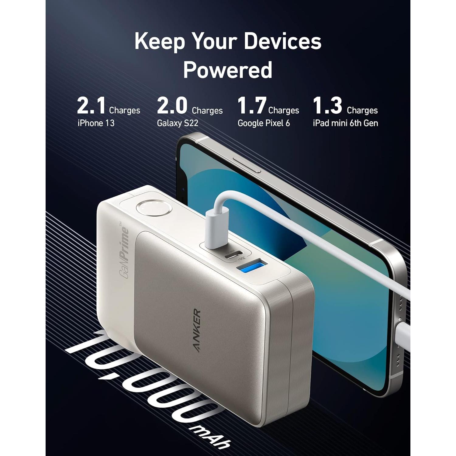 Cargador Portátil Anker GaNPrime 10,000mAh 65W USB-C