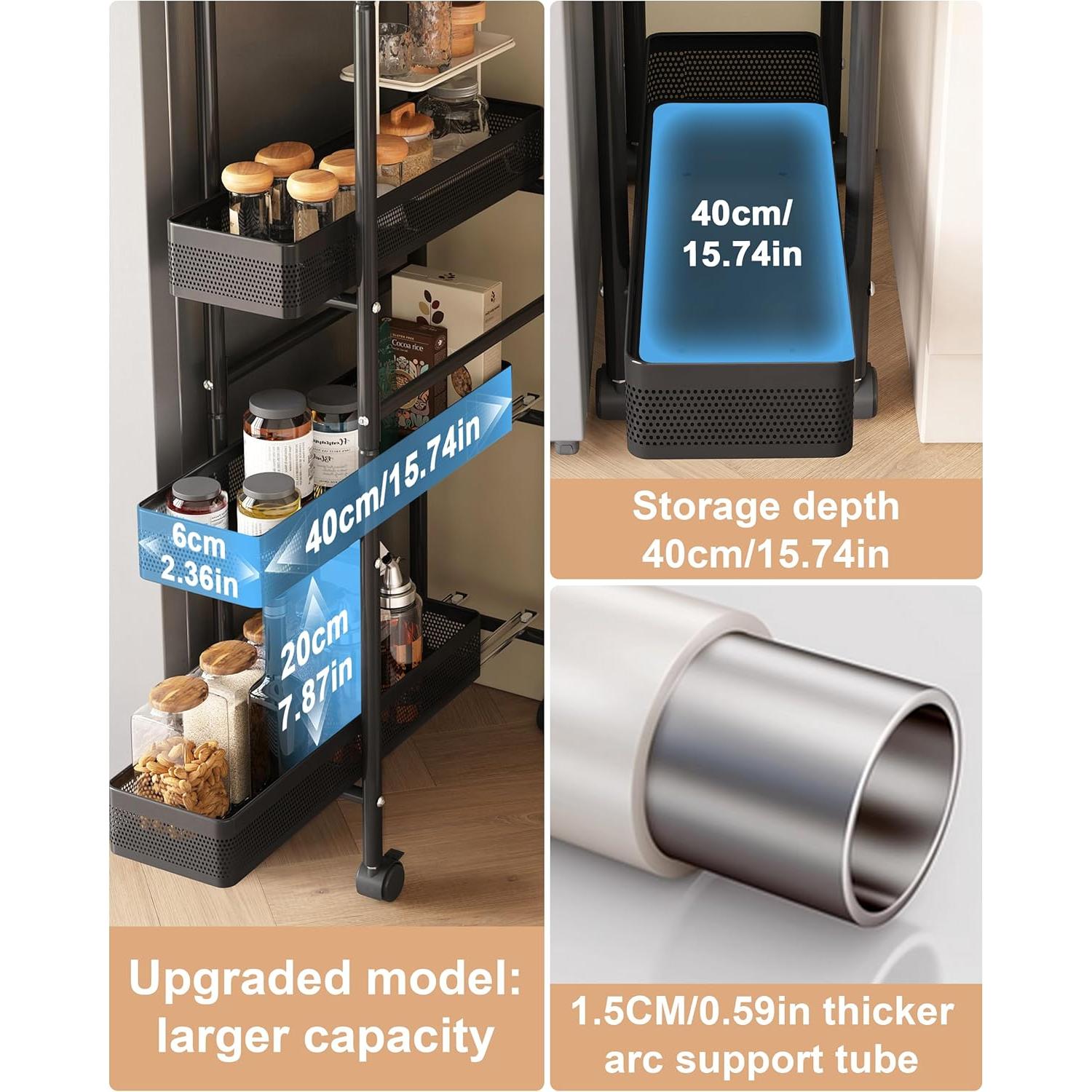 Carro de Almacenamiento Slim UMDONX 4 Niveles Negro Organizador