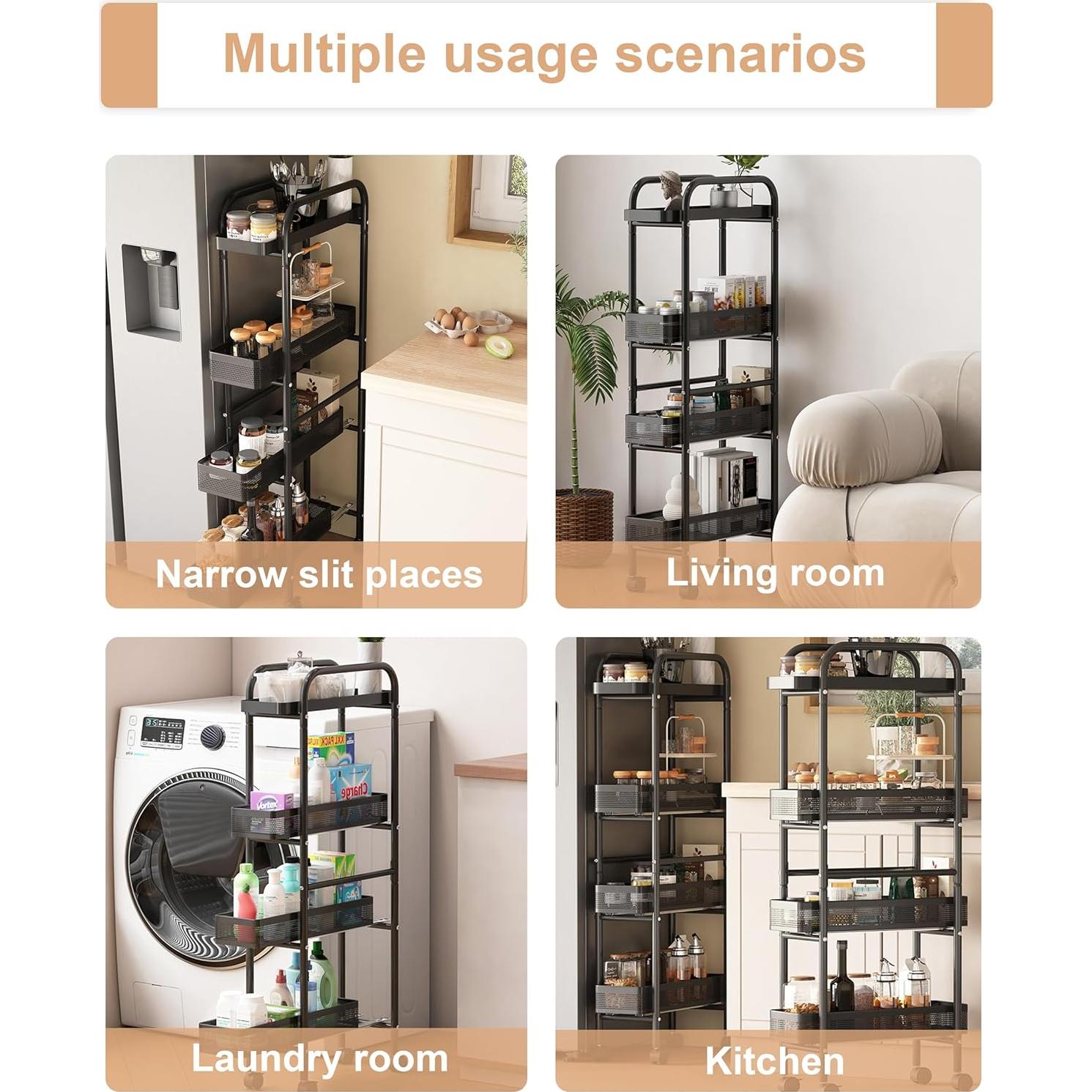 Carro de Almacenamiento Slim UMDONX 4 Niveles Negro Organizador