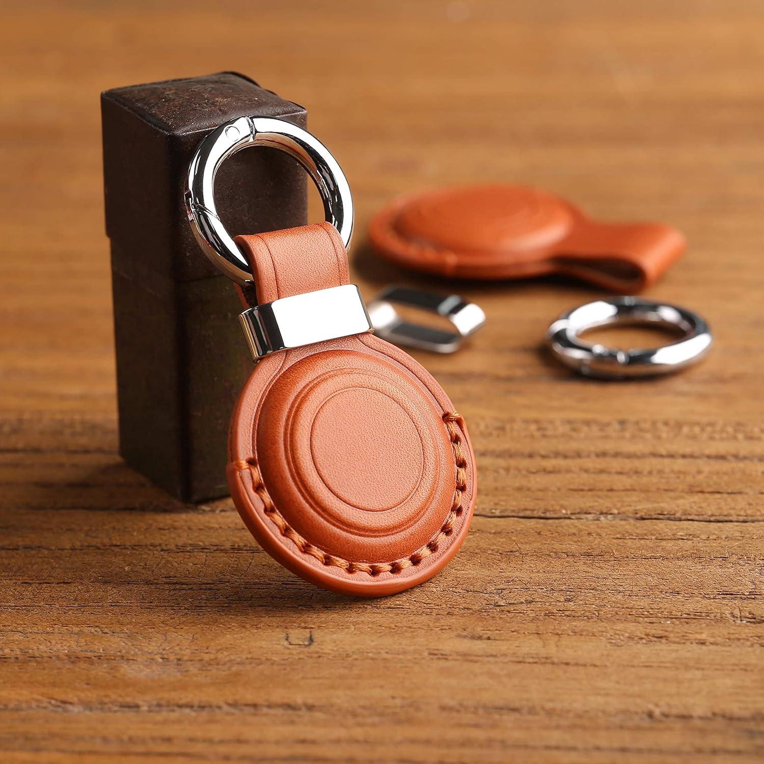 Soporte de cuero genuino LQU para AirTag - Marrón V2.0