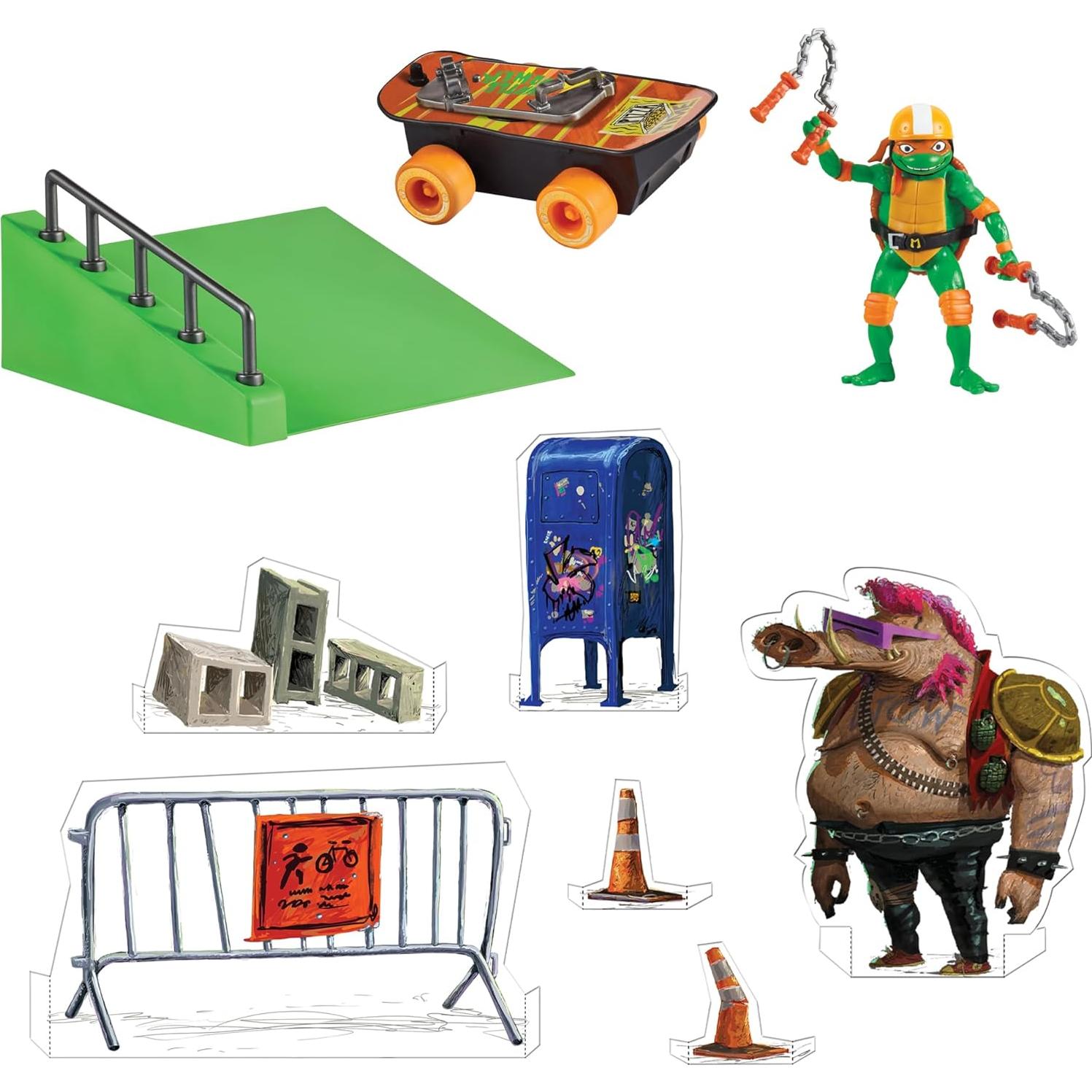 Tortugas Ninja Michelangelo Patineta Motorizada con Rampa