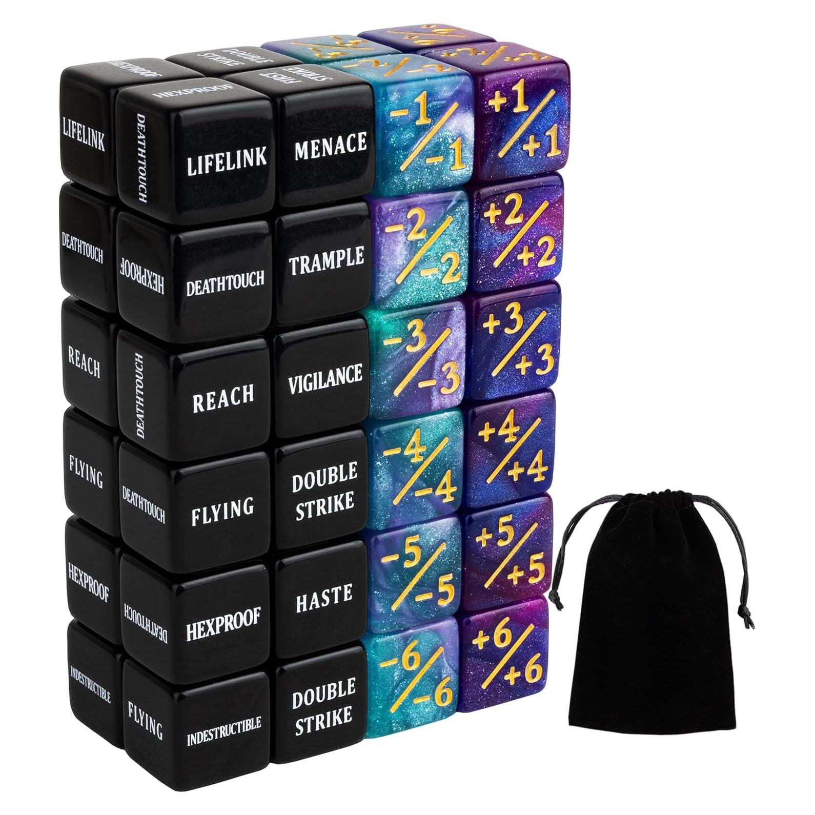 48 Piezas Contadores de Dados MTG LAMJAM con Bolsa de Terciopelo