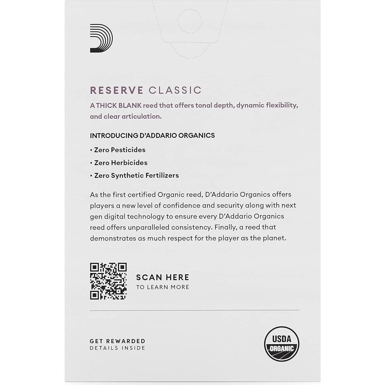 Reed Orgánico Clásico Bb D'Addario Fuerza 3.0 Paquete 10