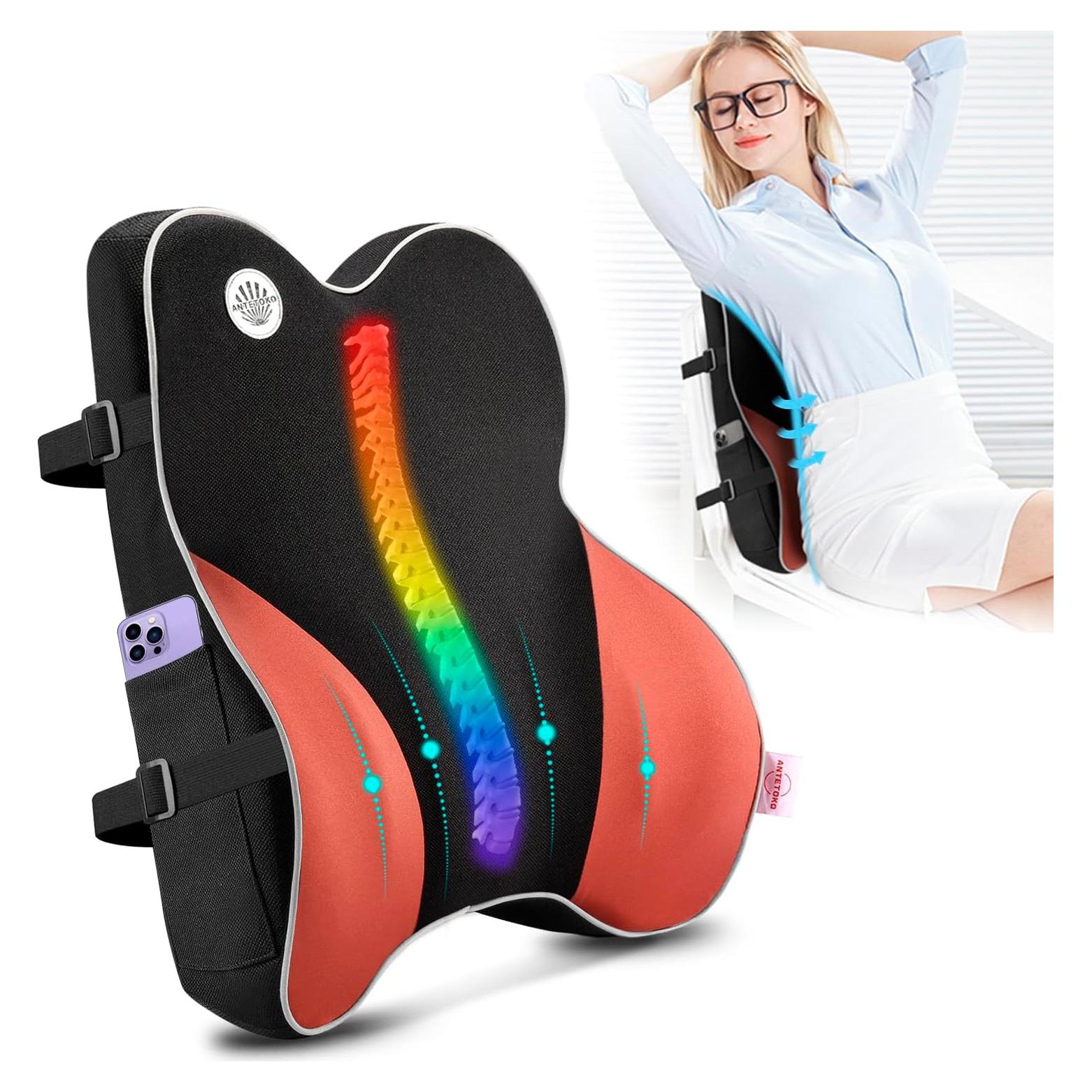 Lumbar Support Pillow for Office Chair,Memory Foam Back Support for Chair,Car Seat,Computer Chair,Recliner with Breathable Mesh Cover,Ergonomic Design for Back Pain Relief Improve Posture (Black)