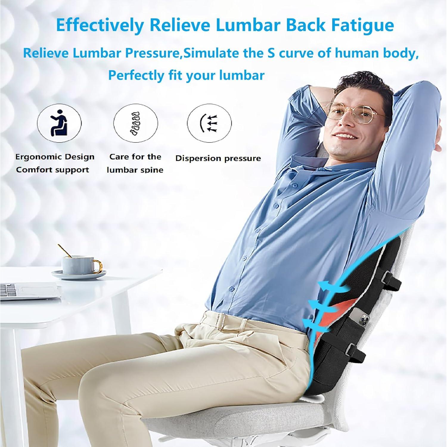 Lumbar Support Pillow for Office Chair,Memory Foam Back Support for Chair,Car Seat,Computer Chair,Recliner with Breathable Mesh Cover,Ergonomic Design for Back Pain Relief Improve Posture (Black)