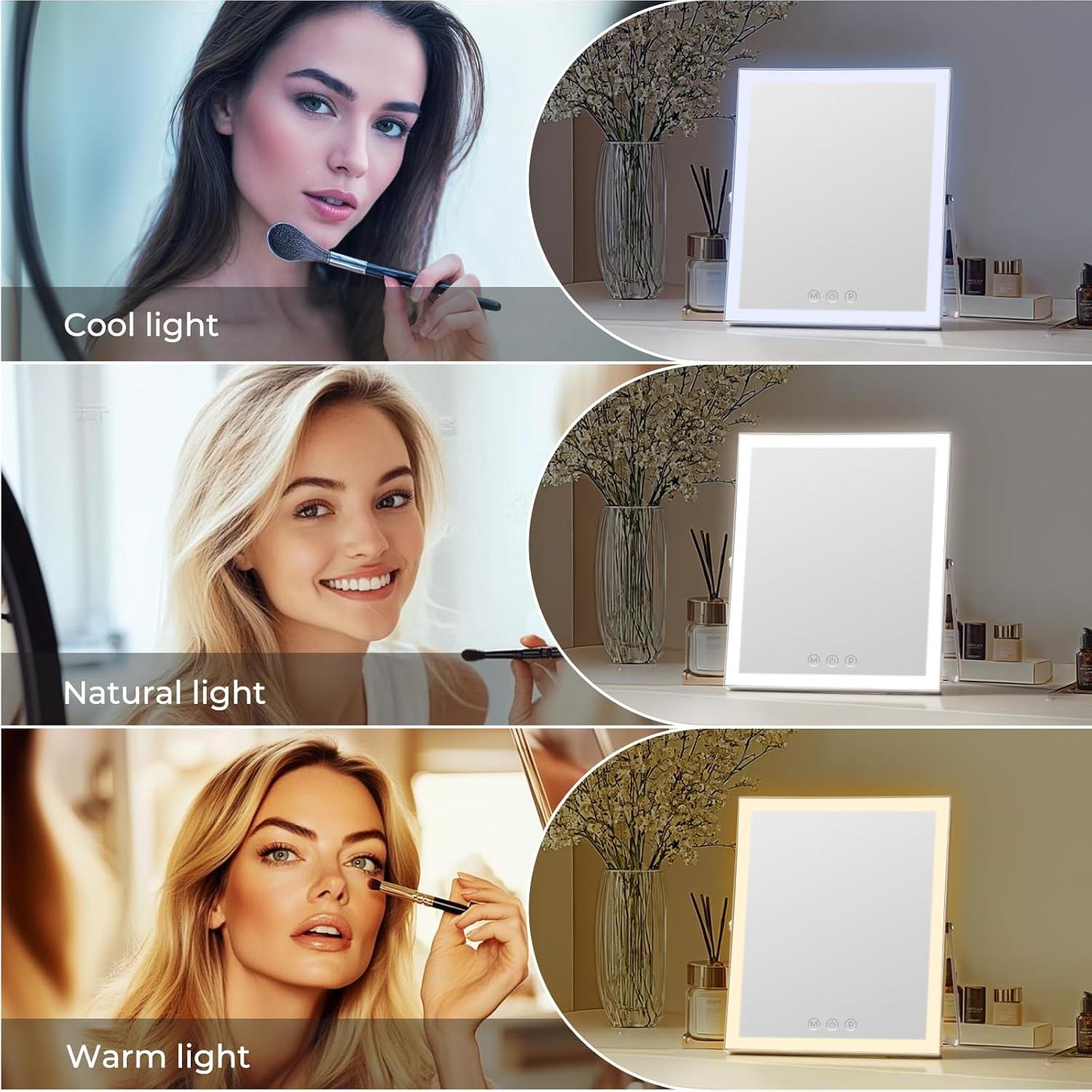 Espejo de Maquillaje Iluminado Homtang 30x25cm 3 Modos Color