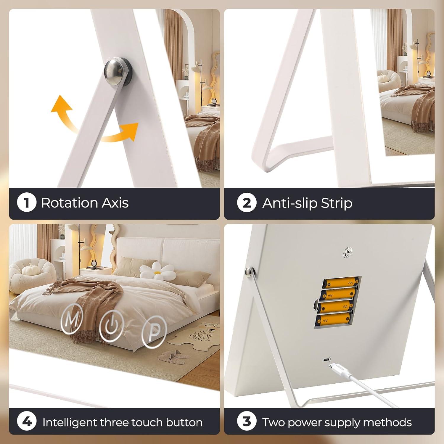 Espejo de Maquillaje Iluminado Homtang 30x25cm 3 Modos Color