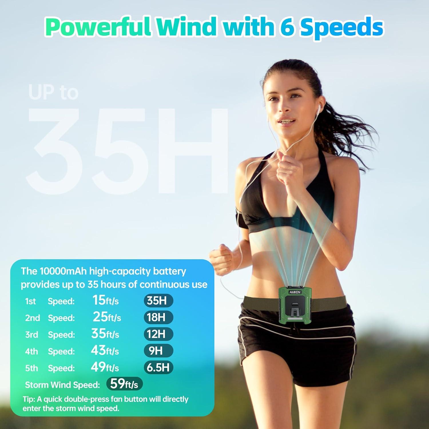 Ventilador Portátil de Cintura AMKEN GY009 10000mAh 6 Velocidades