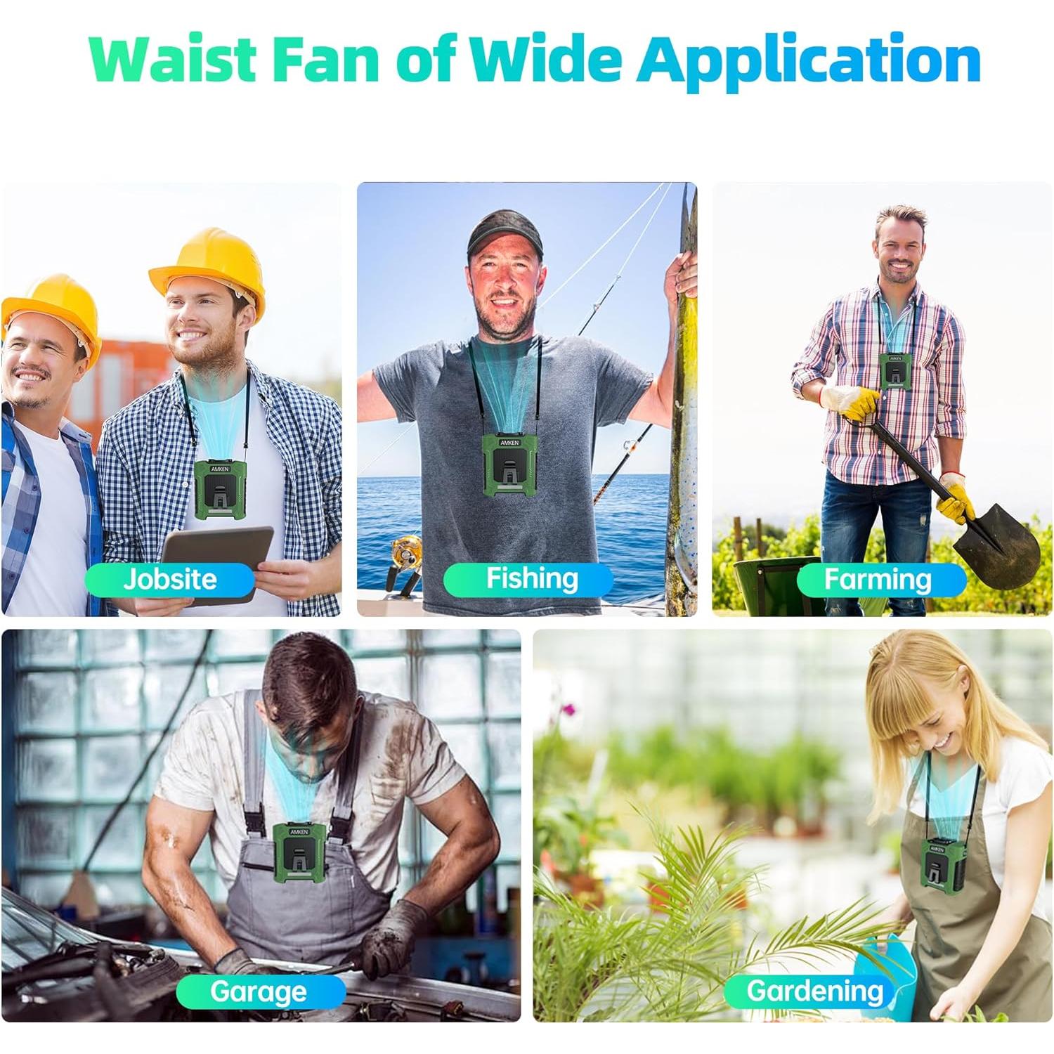 Ventilador Portátil de Cintura AMKEN GY009 10000mAh 6 Velocidades