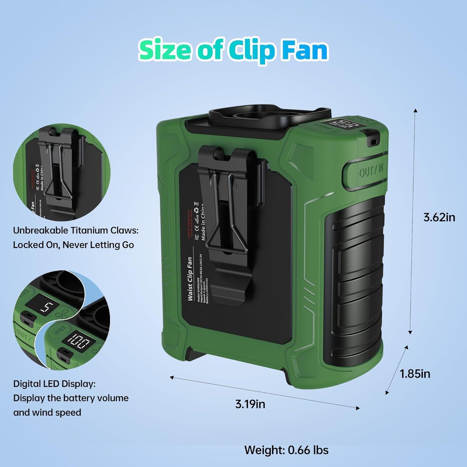 Ventilador Portátil de Cintura AMKEN GY009 10000mAh 6 Velocidades