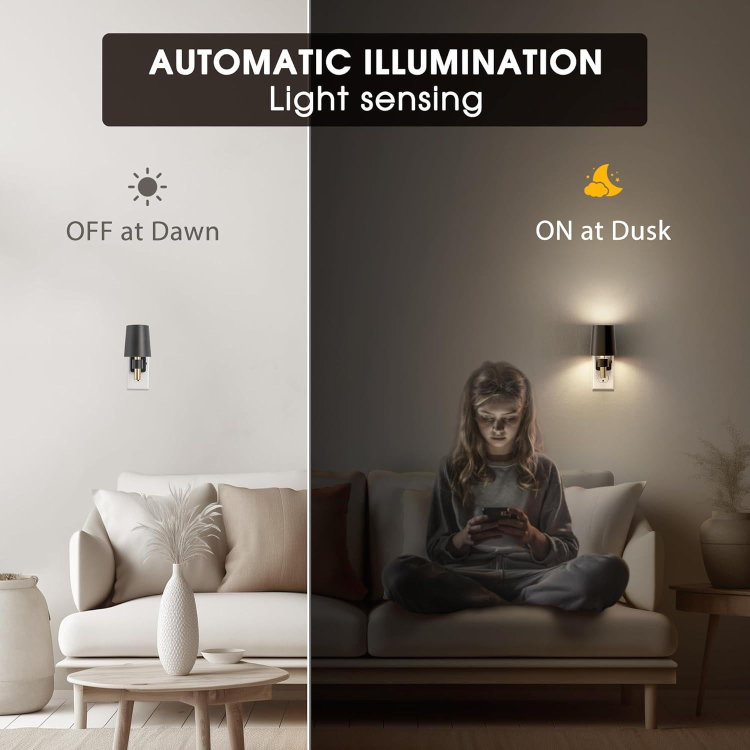 Luz Nocturna Regulable Briignite 5000K 0-100LM Sensor Crepúsculo