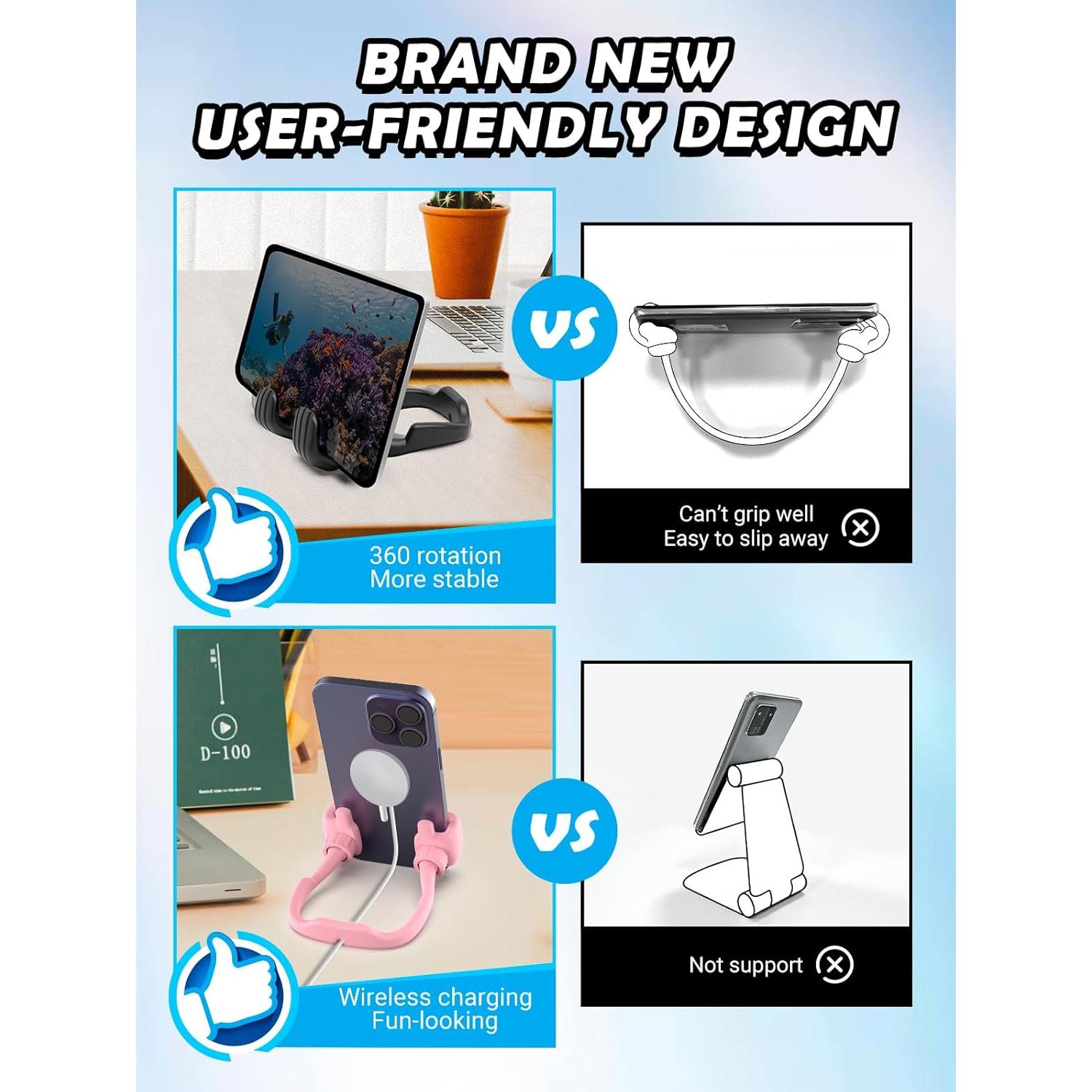 Soporte para Teléfono CALDEVER Ajustable 360° Negro/Rosa