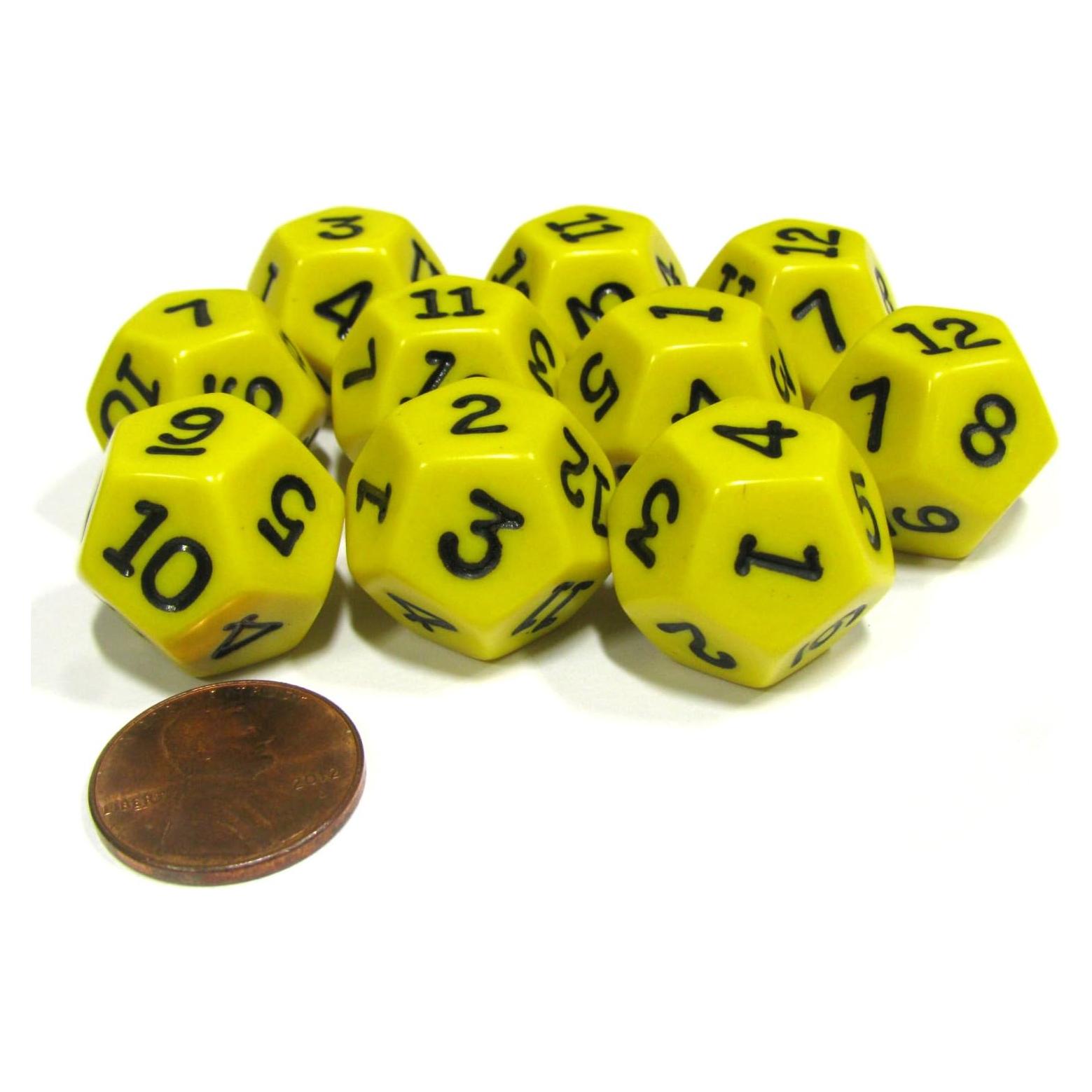 Juego de 10 Dados D12 Koplow Amarillo 18mm para RPG