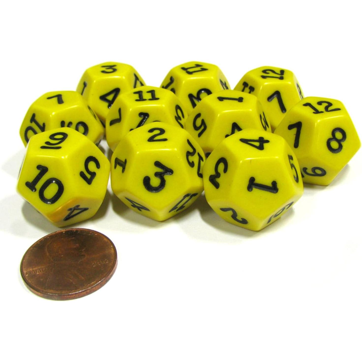 Juego de 10 Dados D12 Koplow Amarillo 18mm para RPG