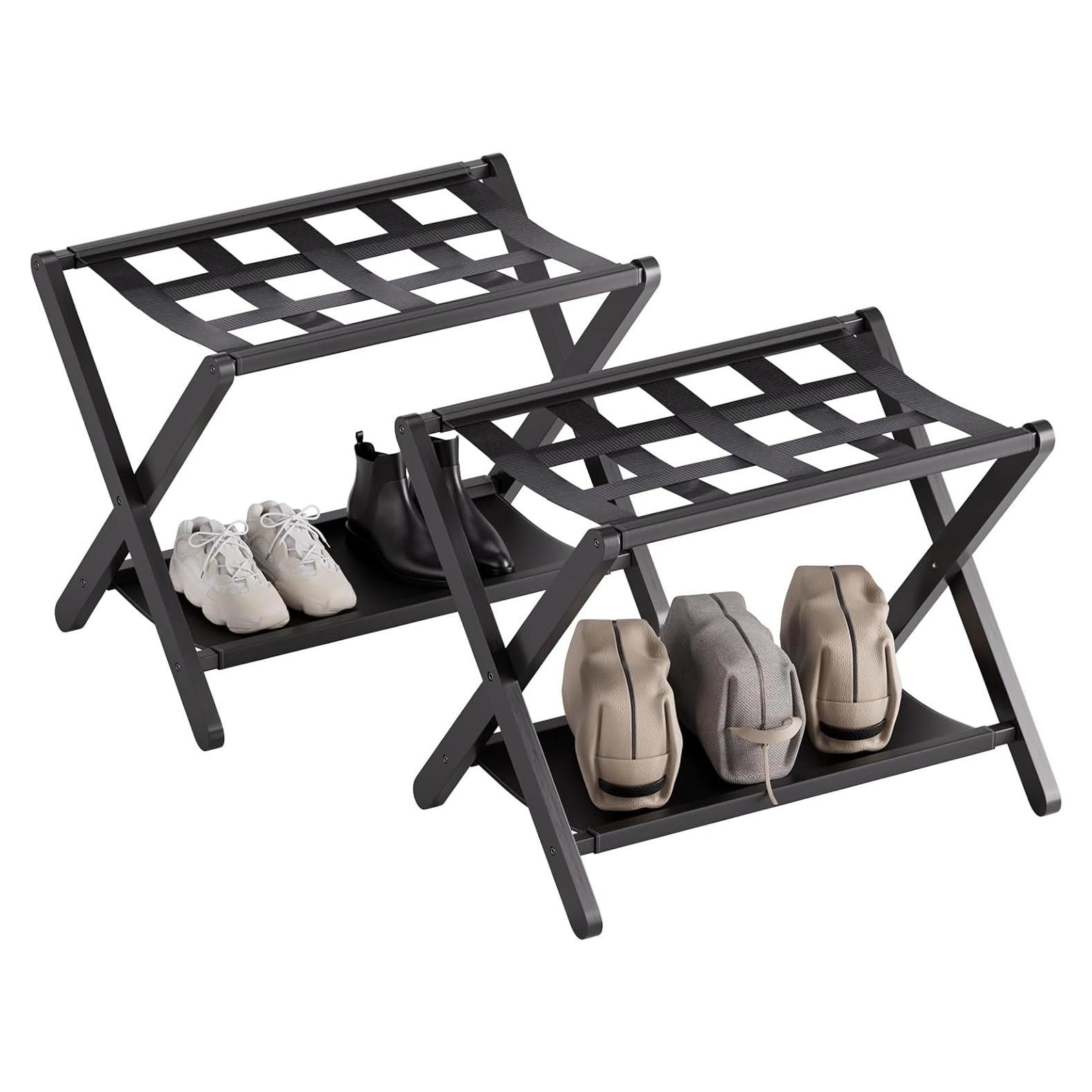 Soporte de Equipaje Plegable HITNET de Bambú Negro - 2 Niveles