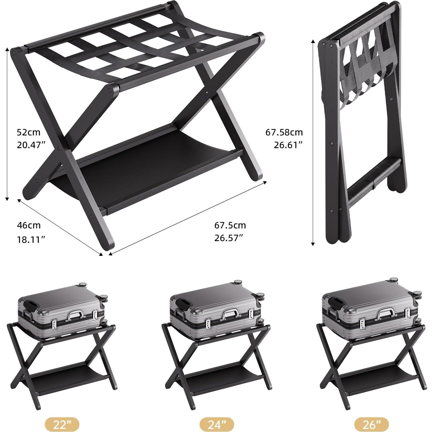 Soporte de Equipaje Plegable HITNET de Bambú Negro - 2 Niveles