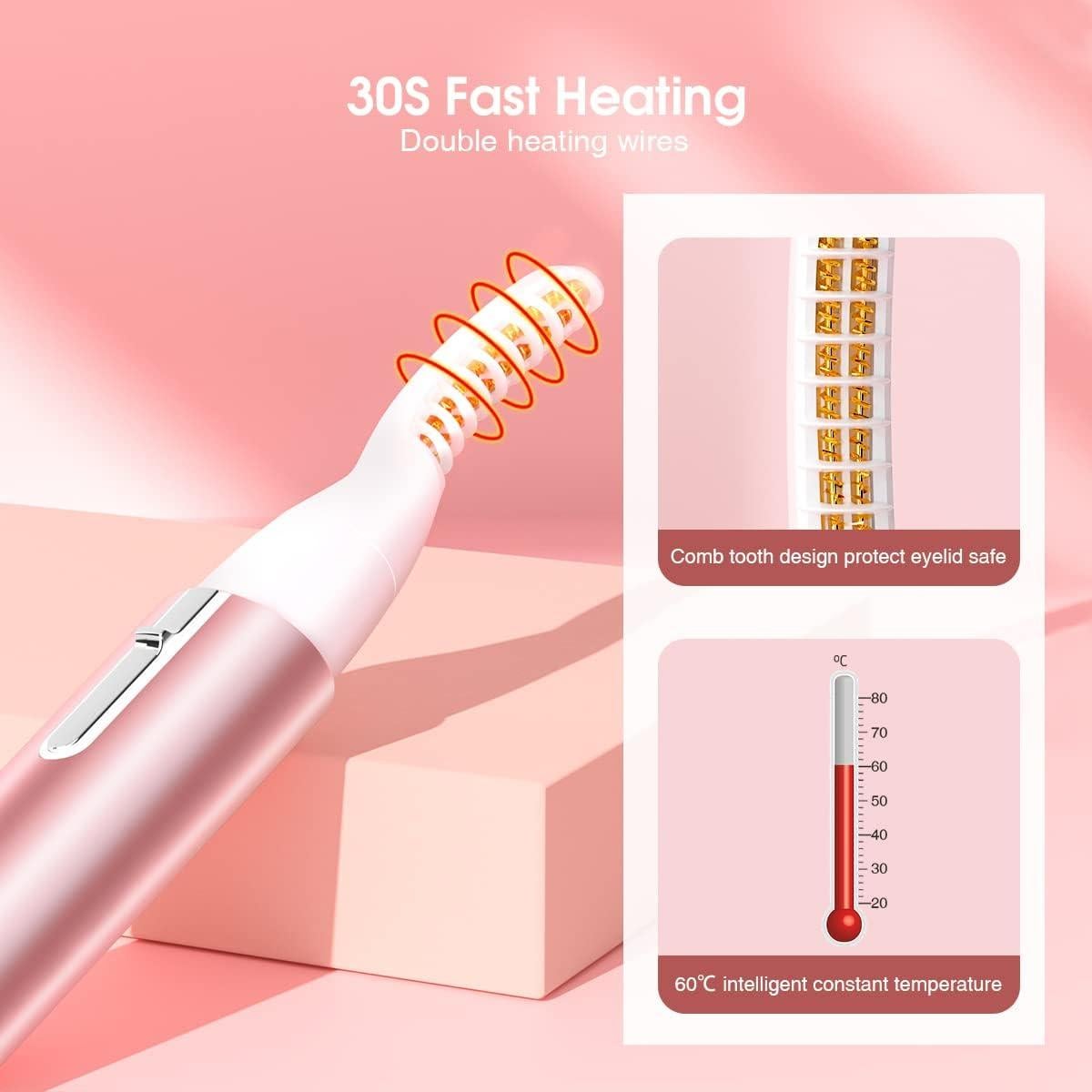 TOUCHBeauty Heated Eyelash Curler - Electric Eyelash Curler with Comb - Lash Curler for Painless Quick Natural Curling(Battery is Not Included), Pink