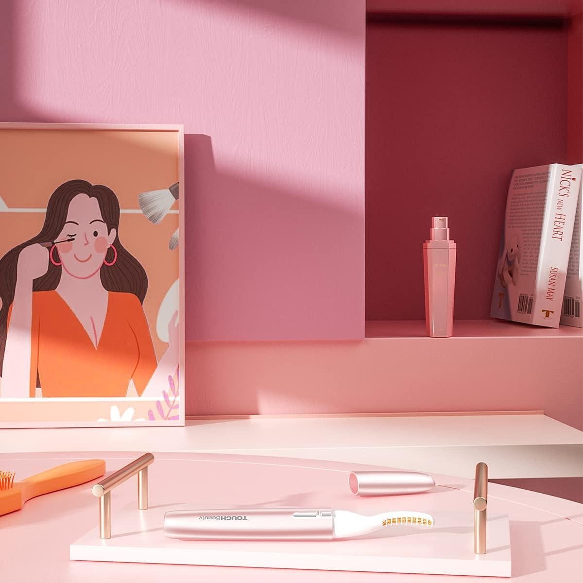 TOUCHBeauty Heated Eyelash Curler - Electric Eyelash Curler with Comb - Lash Curler for Painless Quick Natural Curling(Battery is Not Included), Pink